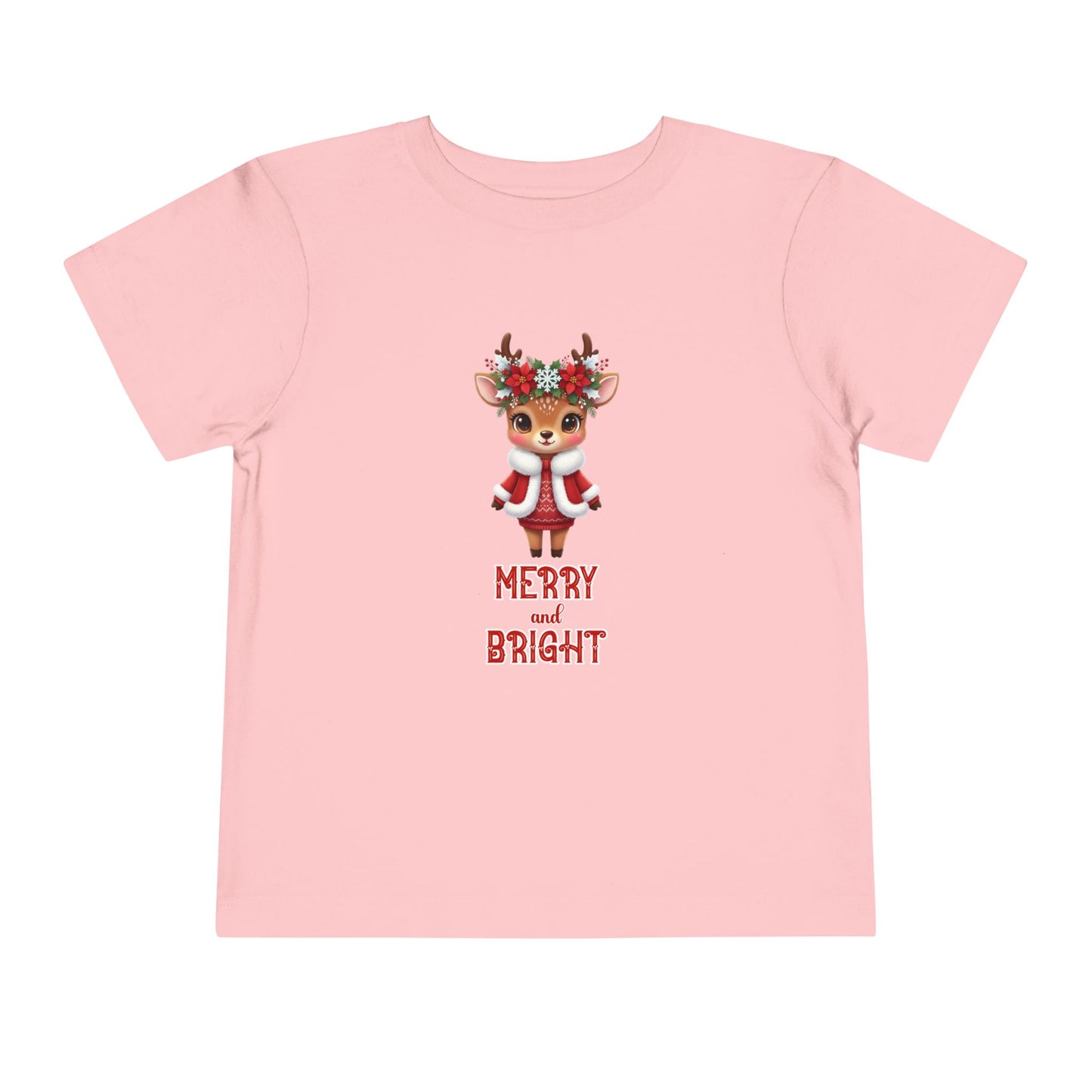 Merry and Bright Baby Reindeer Toddler Tee | Cute Reindeer Design | Christmas Outfit, Kids Holiday Shirt, Festive Toddler Wear, Winter Apparel