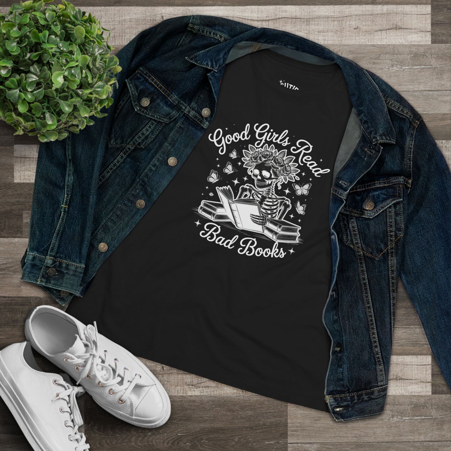 Reading Skeleton Cotton Tee, Good Girls Read Bad Books - Romantasy Book Lover Gift