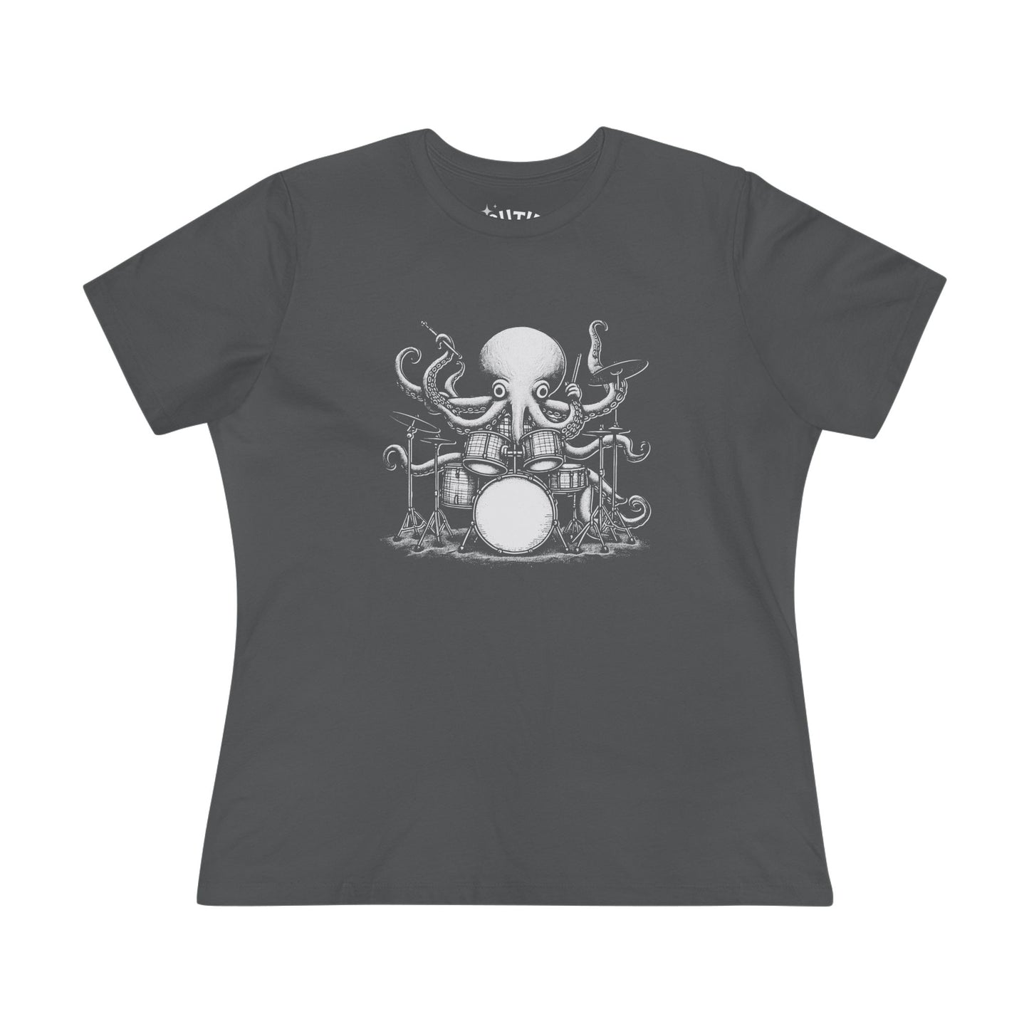 Octopus Drummer Women's Cotton Tee - Music Lover Whimsical Tee