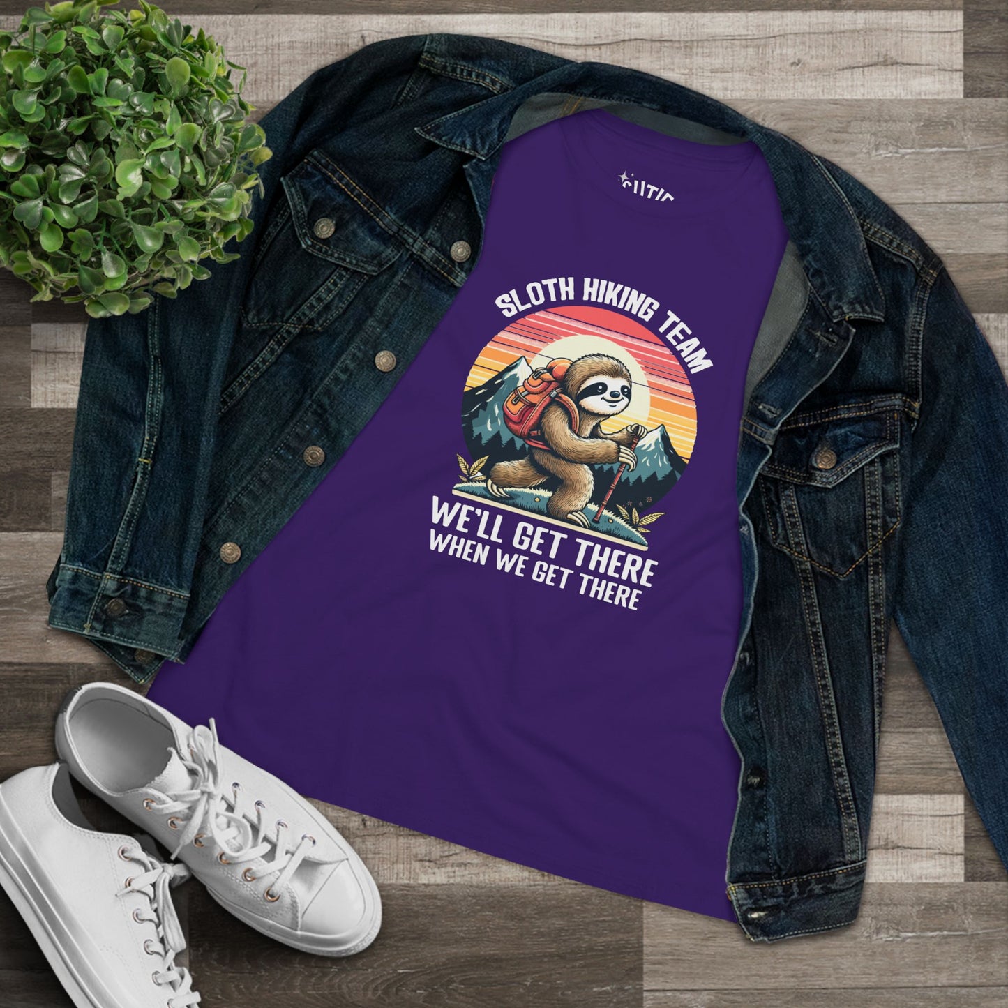 Sloth Hiking Team Women's Cotton Tee | Funny Sloth Shirt, Outdoor T-Shirt, Nature Lover Gift, Hiking Apparel, Gift for Adventurers