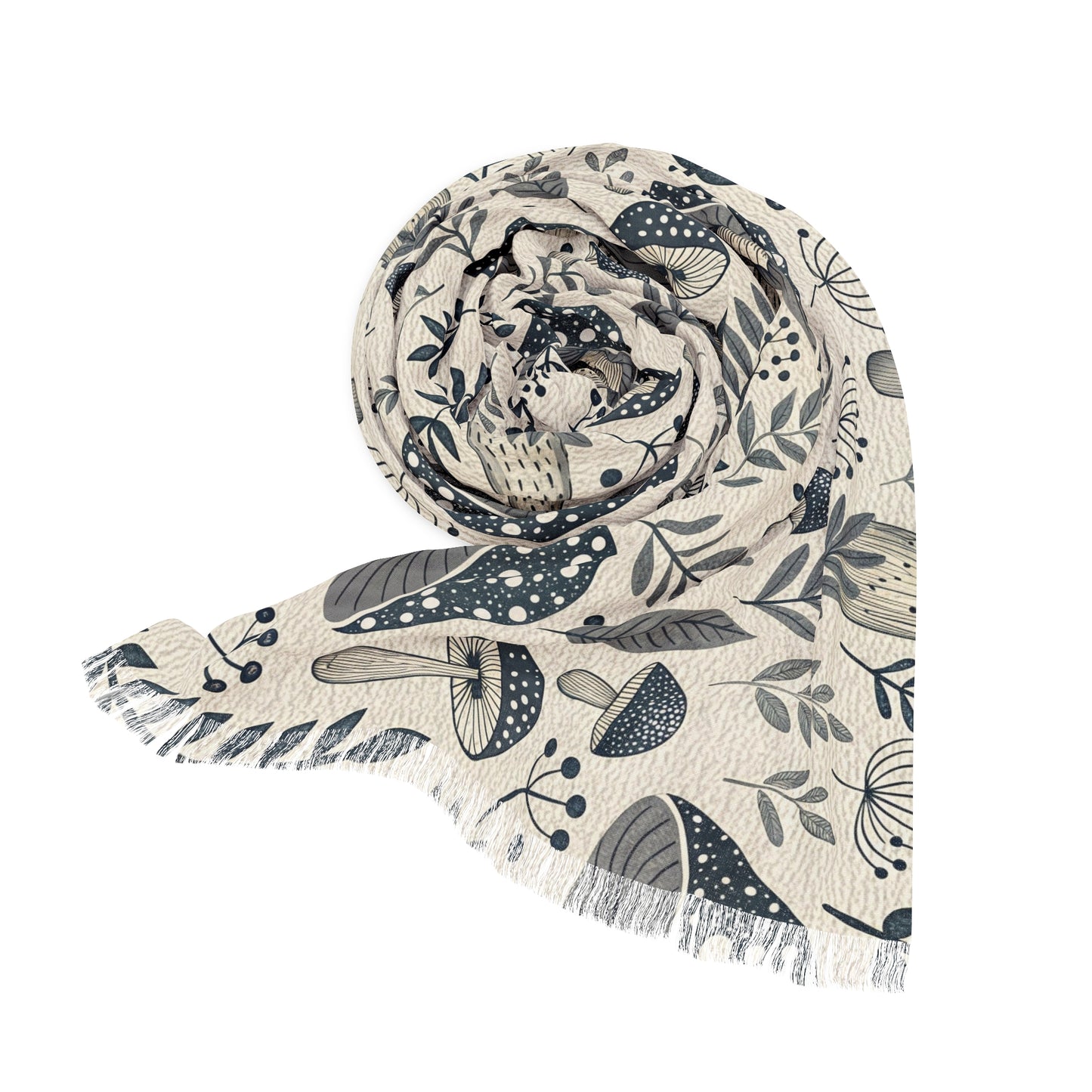 Mushroom Meadow Scarf — Neutral Botanical Lightweight Wrap
