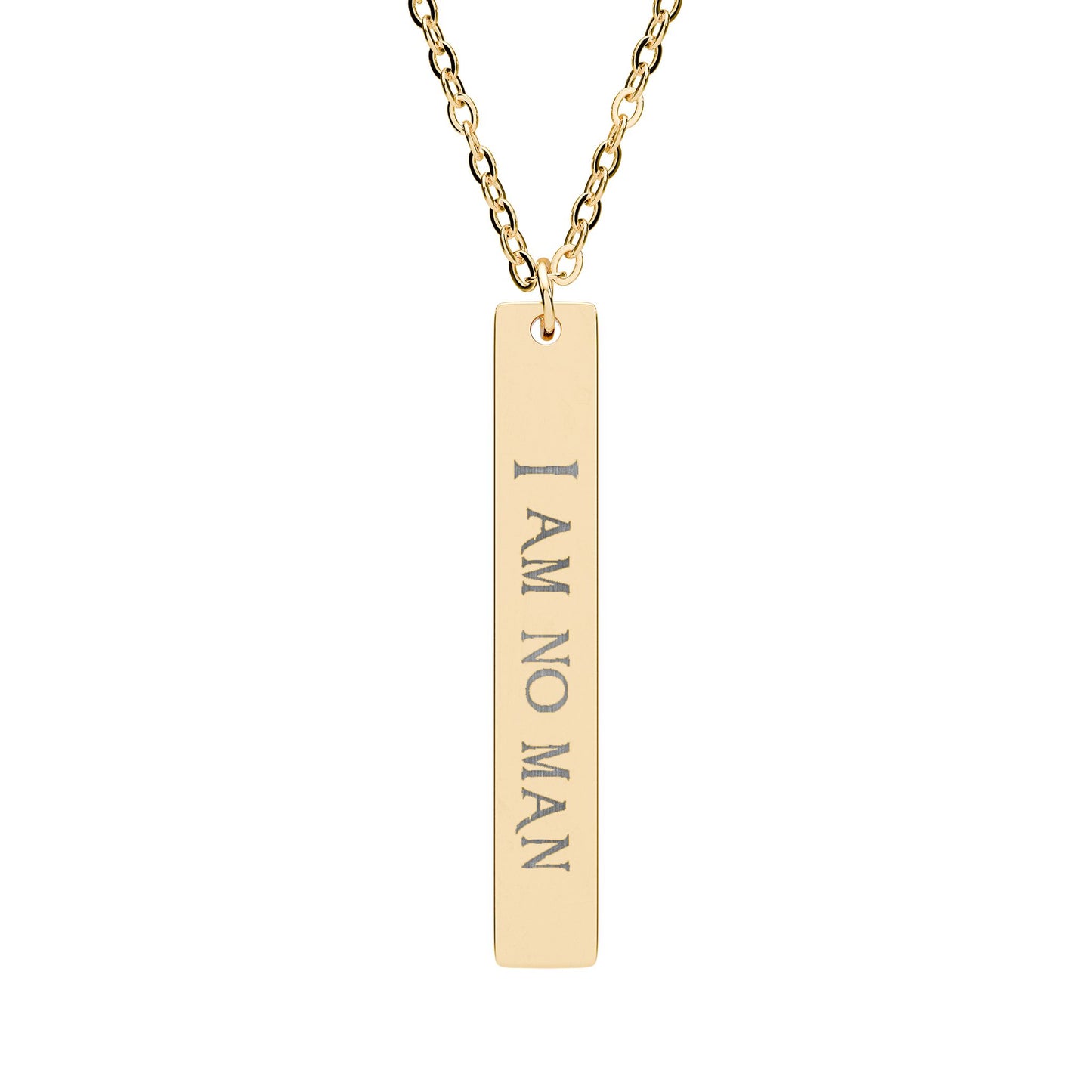 I AM NO MAN Vertical Bar Necklace — Eowyn Inspired, Tolkien Fans, Strong Women Engraving