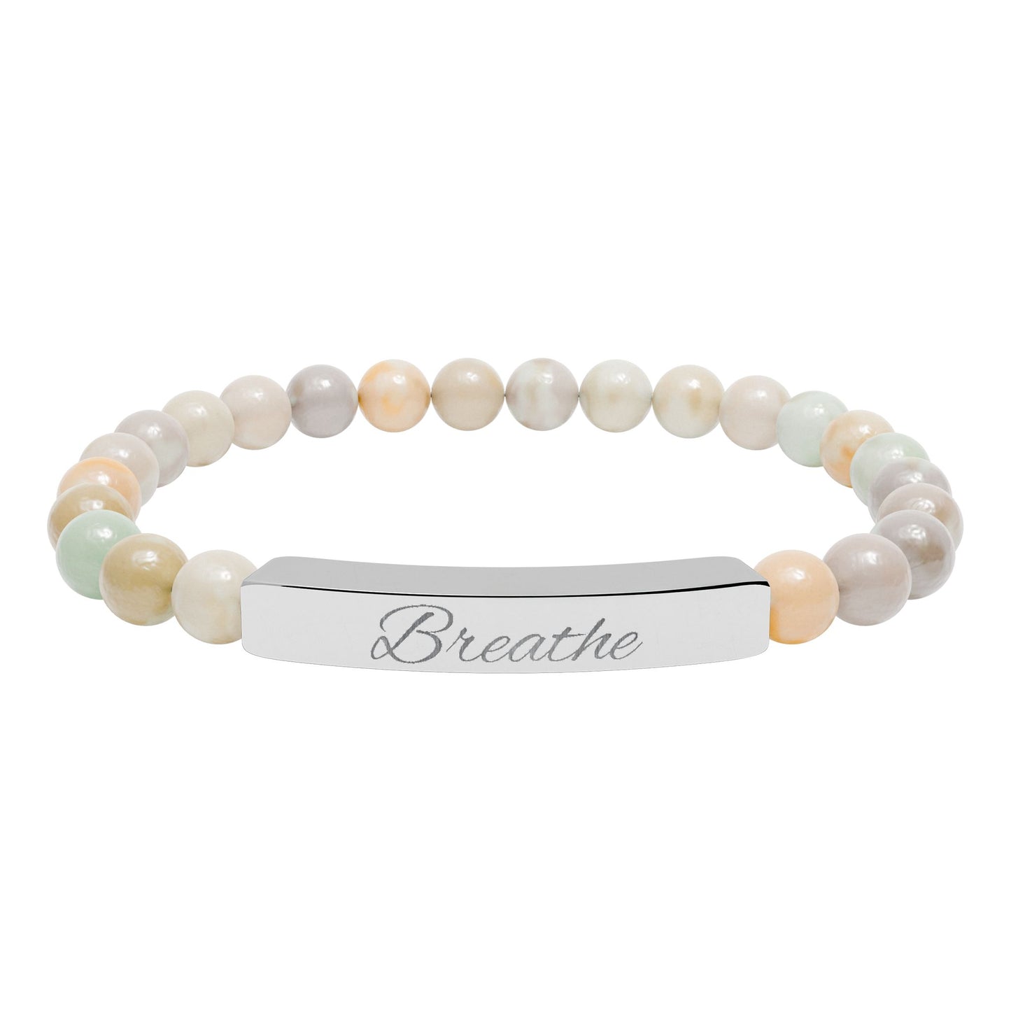 Breathe Natural Stone Stretch Bar Bracelet — Mindfulness Engraved Beaded Bracelet