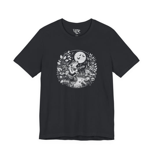 Frog with Guitar Nature Graphic Tee, Unisex Outdoor Shirt, Casual Wear, Gift for Nature Lovers, Music Theme Apparel, Bohemian Style Clothing