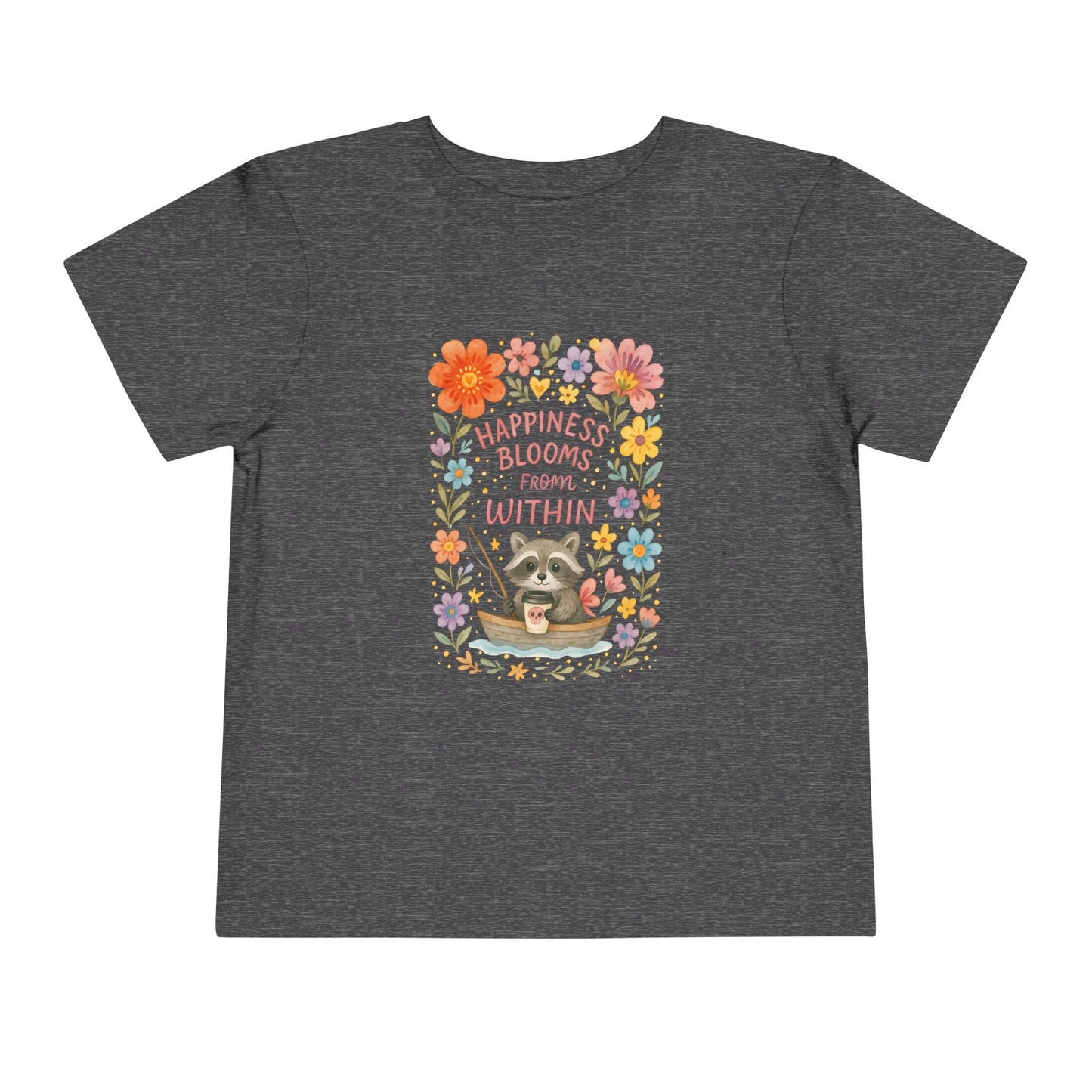 Floral Raccoon Toddler Tee -  'Happiness Blooms from Within' Design