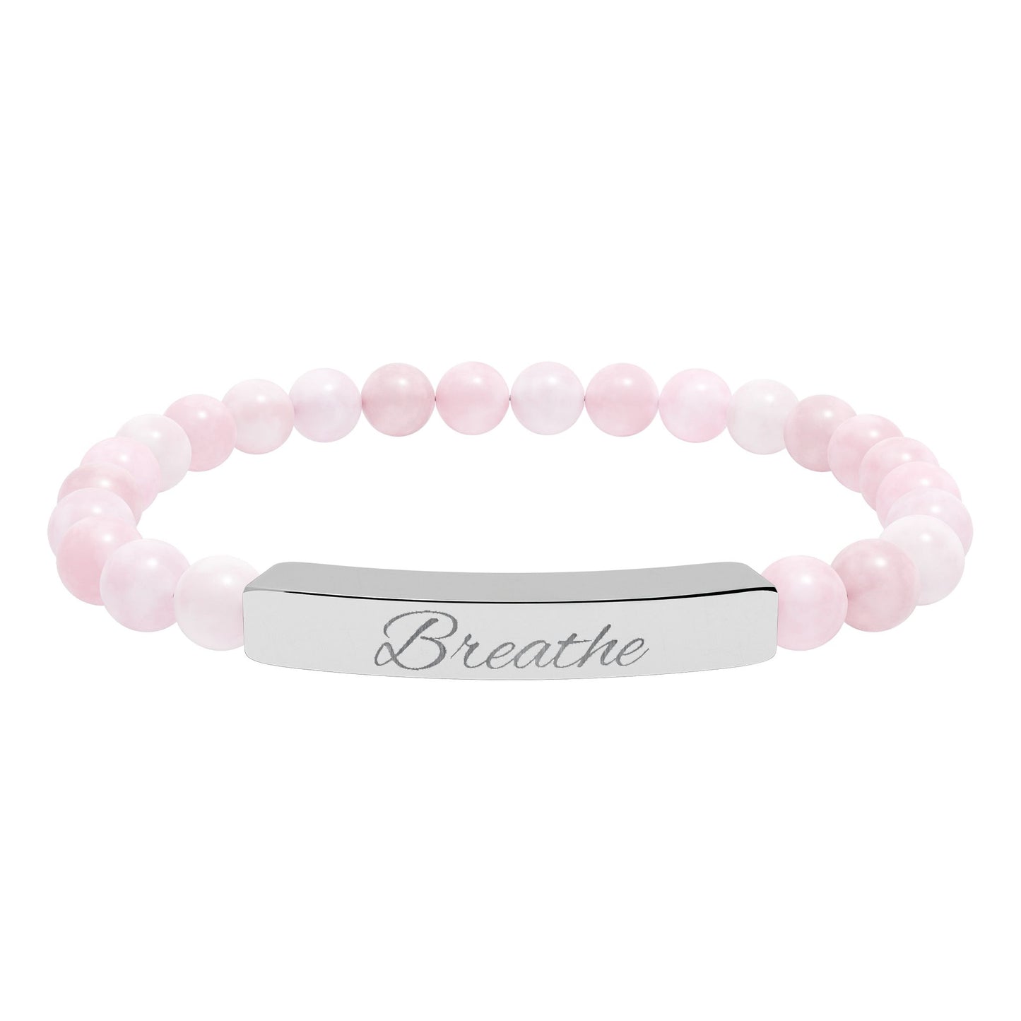 Breathe Natural Stone Stretch Bar Bracelet — Mindfulness Engraved Beaded Bracelet
