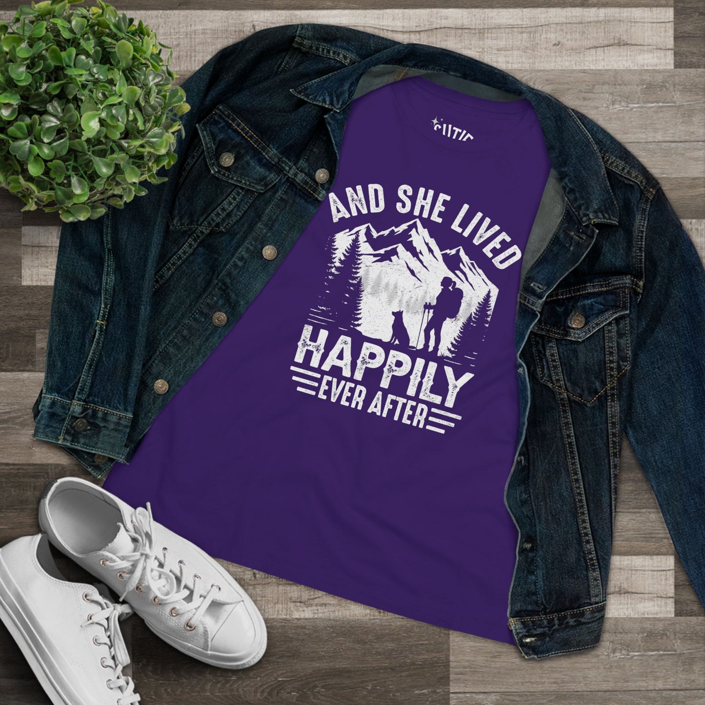 Adventure-Inspired Women's Cotton Tee - Perfect Gift for Hikers, Campers, and Outdoor Lovers, 'And She Lived Happily Ever After', [...]