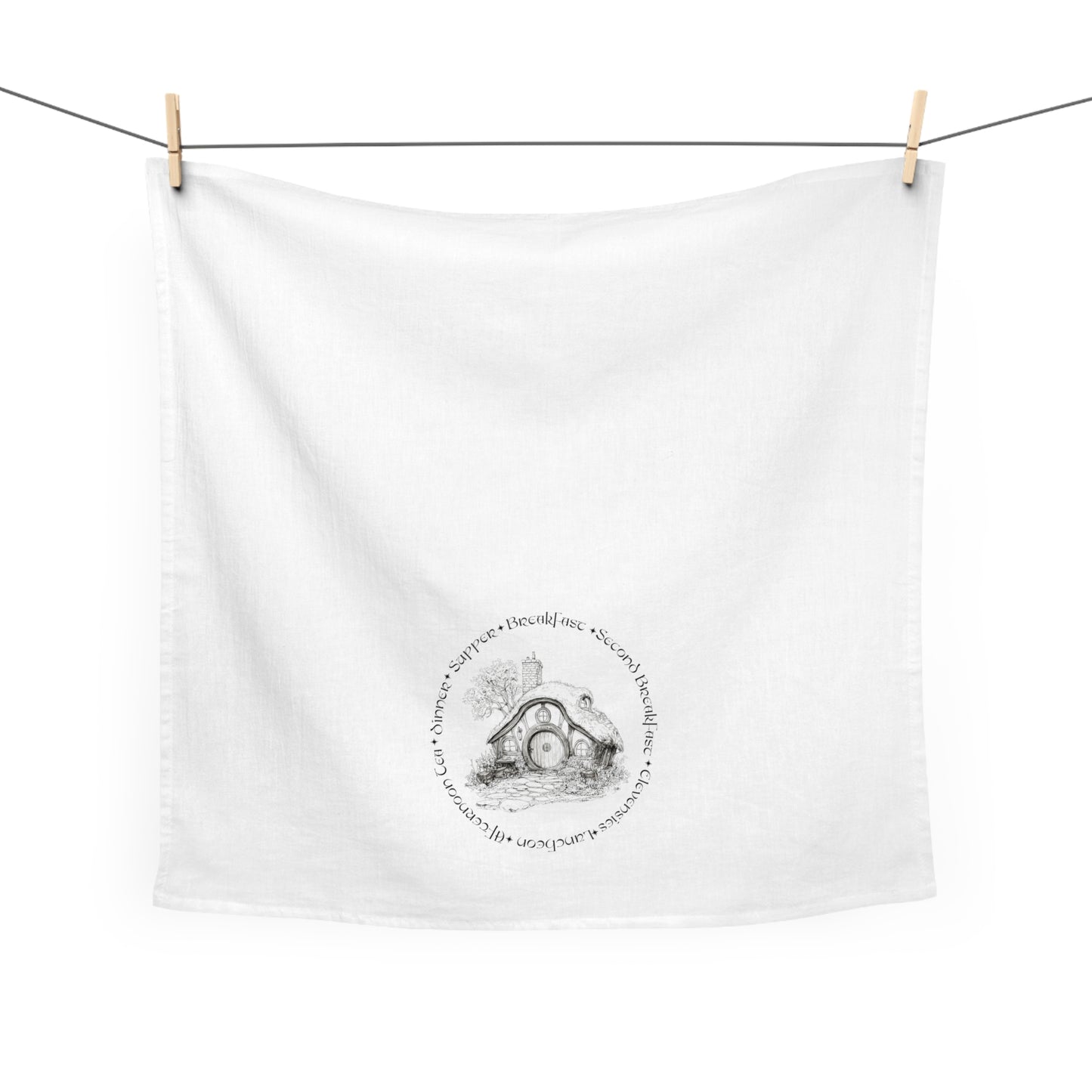 Hobbit Hole Illustration Tea Towel — Cozy Middle‑Earth Kitchen Decor