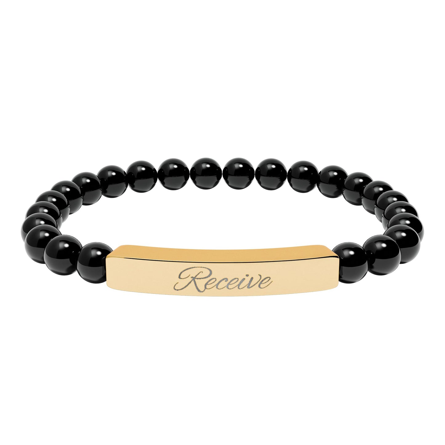 Receive Natural Stone Stretch Bar Bracelet — Engraved Mindfulness Manifesting Bead Bracelet