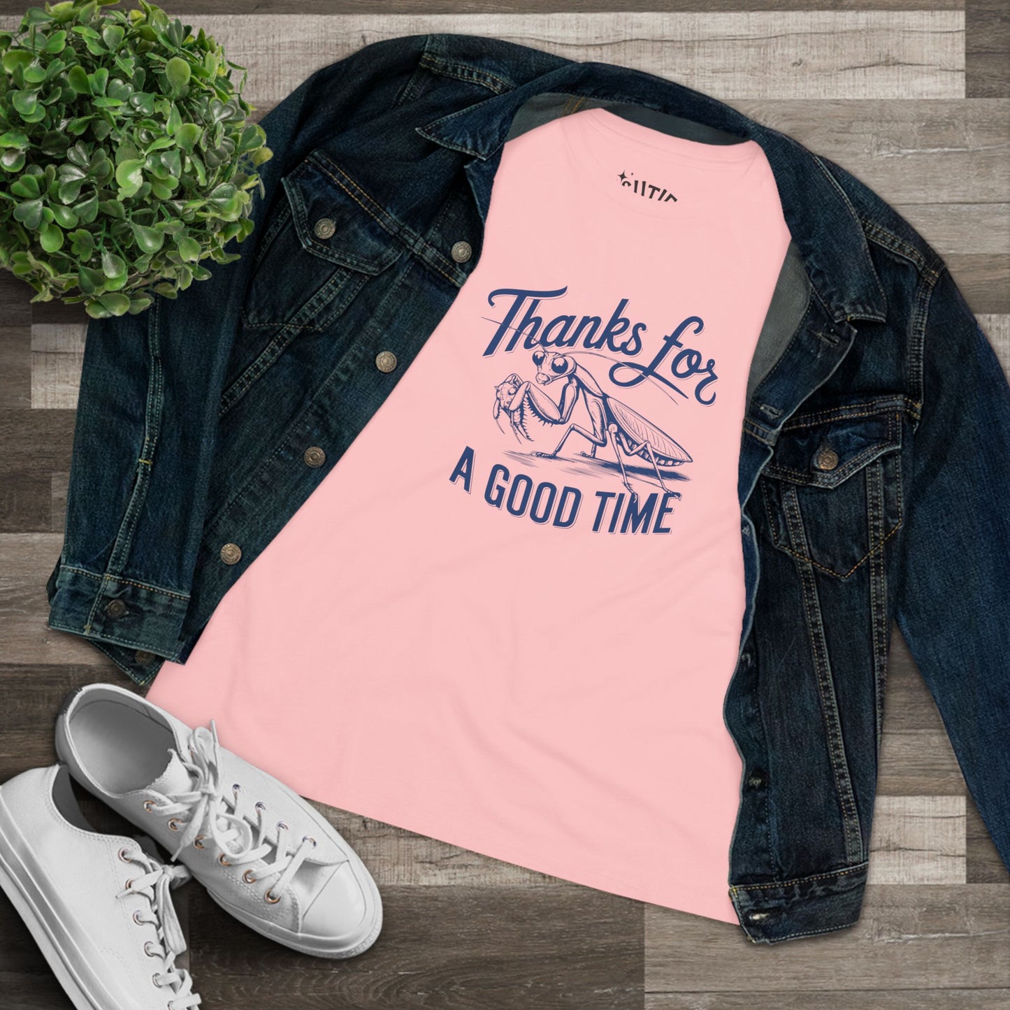 Praying Mantis Women's Graphic Tee, Casual Cotton Shirt, Thanks for a Good Time Tee, Gift for Friends, Funny T-Shirt, Everyday Wear