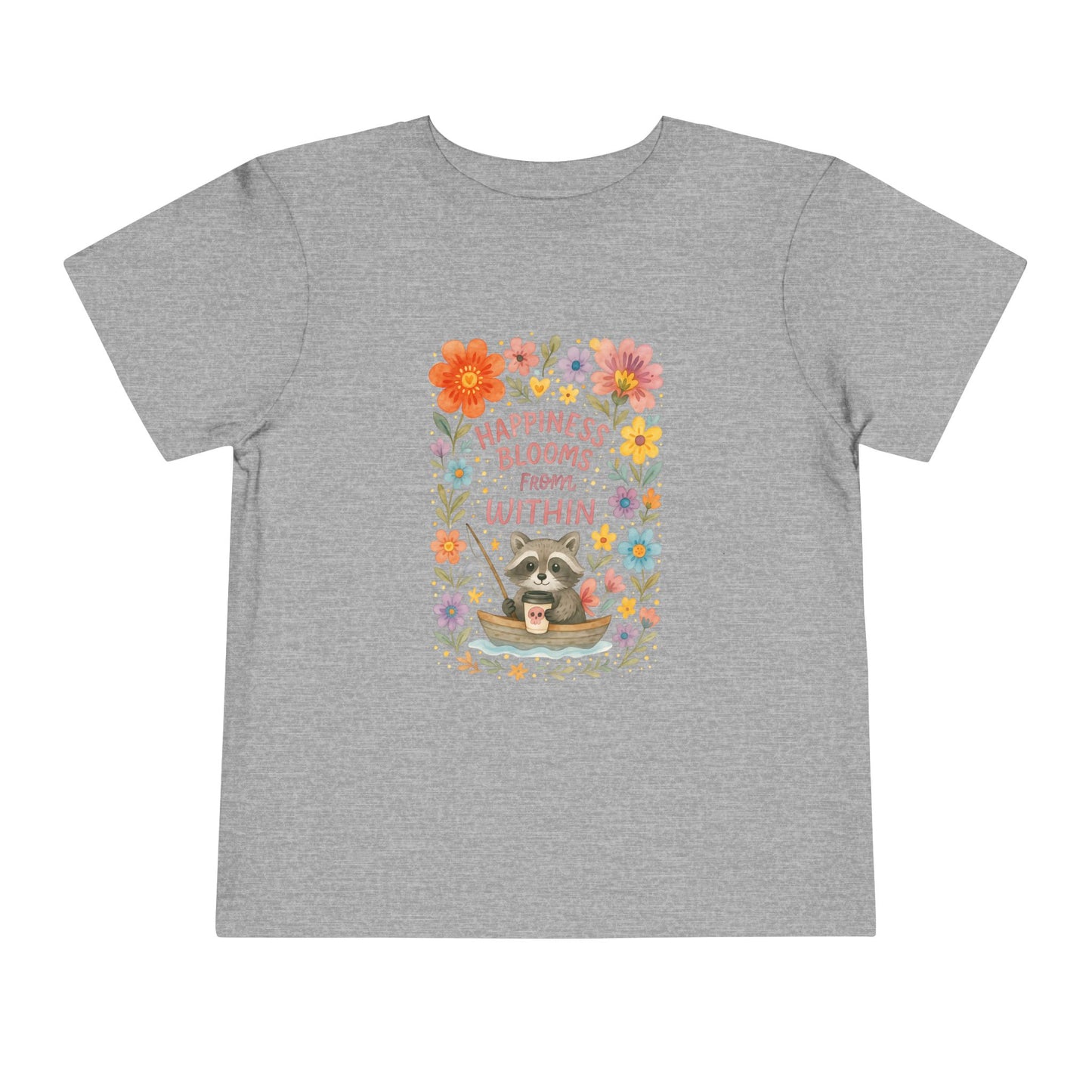 Floral Raccoon Toddler Tee -  'Happiness Blooms from Within' Design