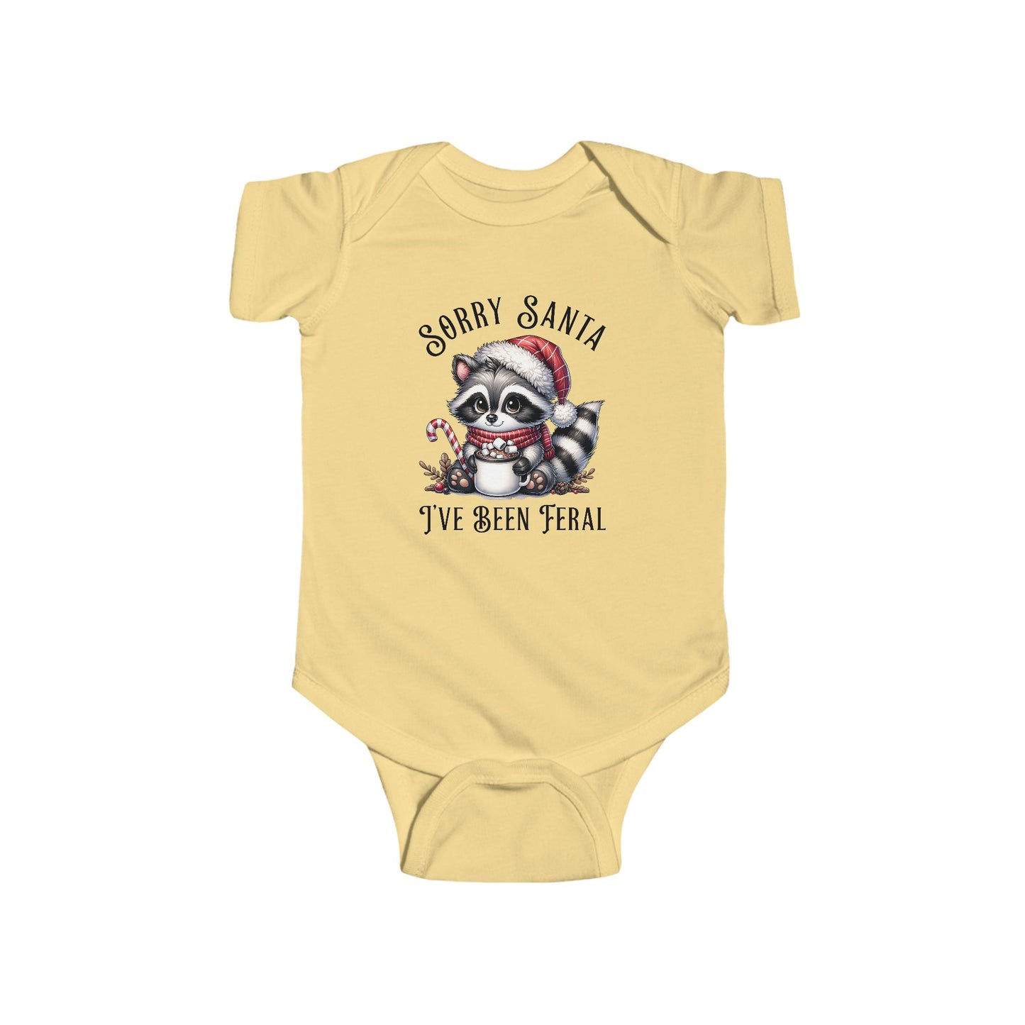 Sorry Santa, I've Been Feral Baby Raccoon Funny Bodysuit, Christmas Outfit for Infants, Holiday Gift, Baby Shower Present, Cute Raccoon Design, Sorry Santa