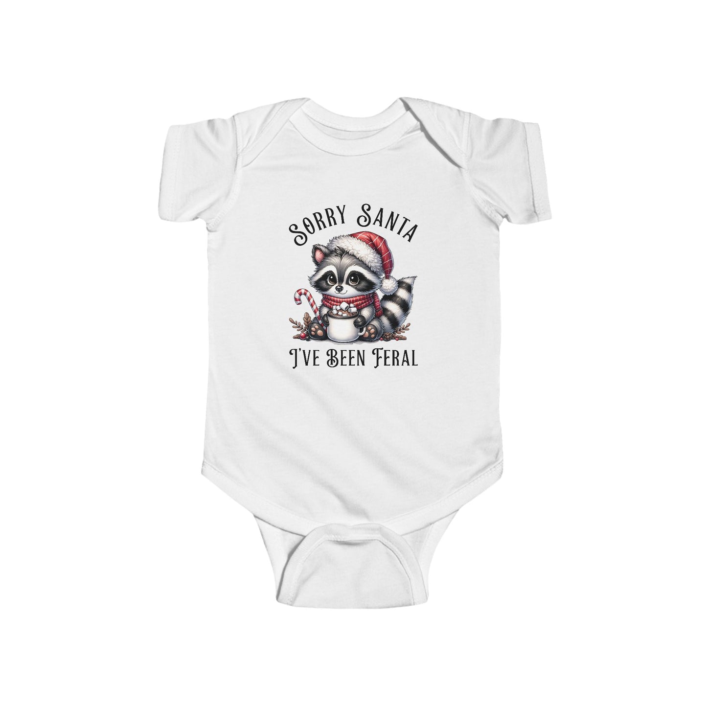 Sorry Santa, I've Been Feral Baby Raccoon Funny Bodysuit, Christmas Outfit for Infants, Holiday Gift, Baby Shower Present, Cute Raccoon Design, Sorry Santa
