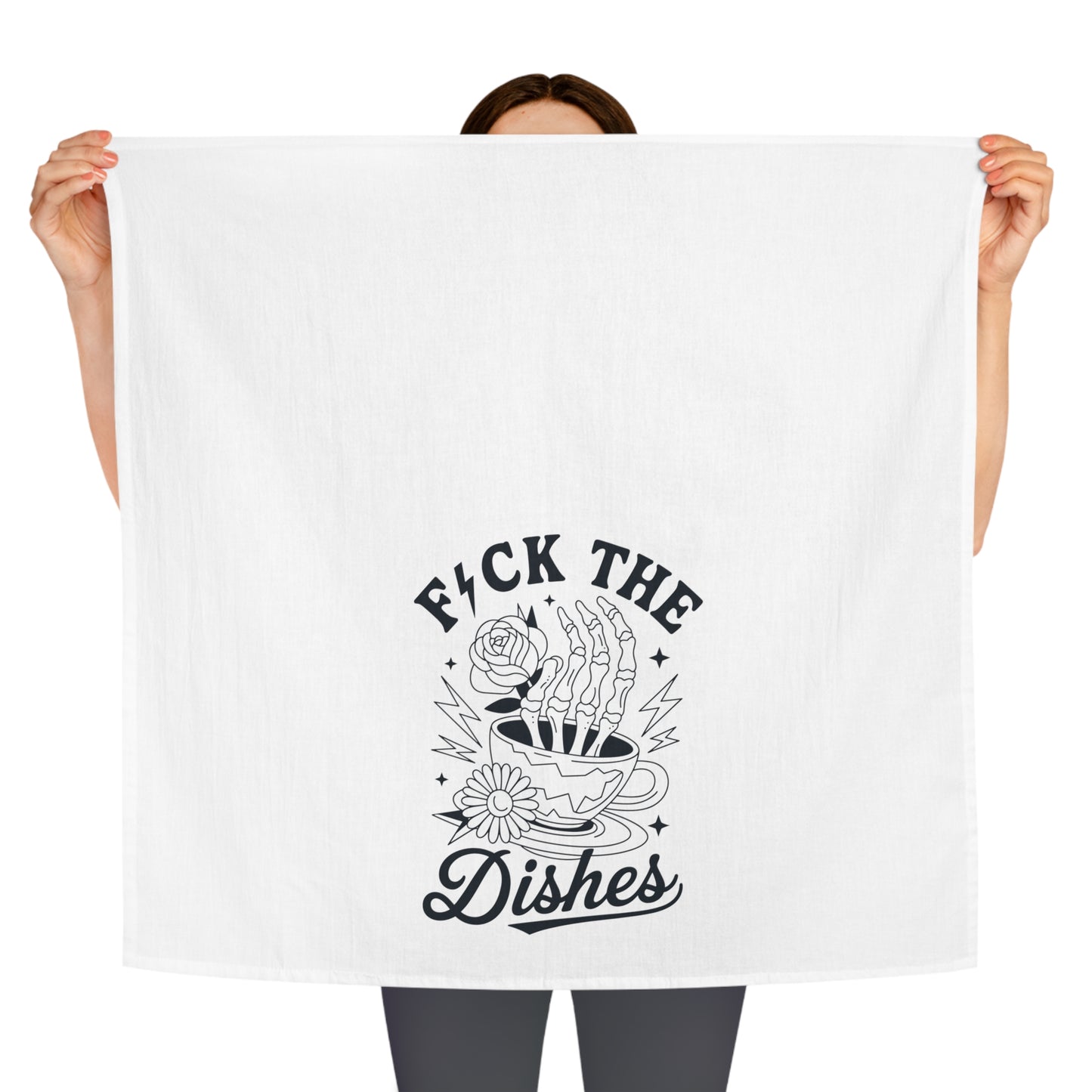 Tea Towel - “F*ck The Dishes” Retro Skull & Floral Kitchen Towel