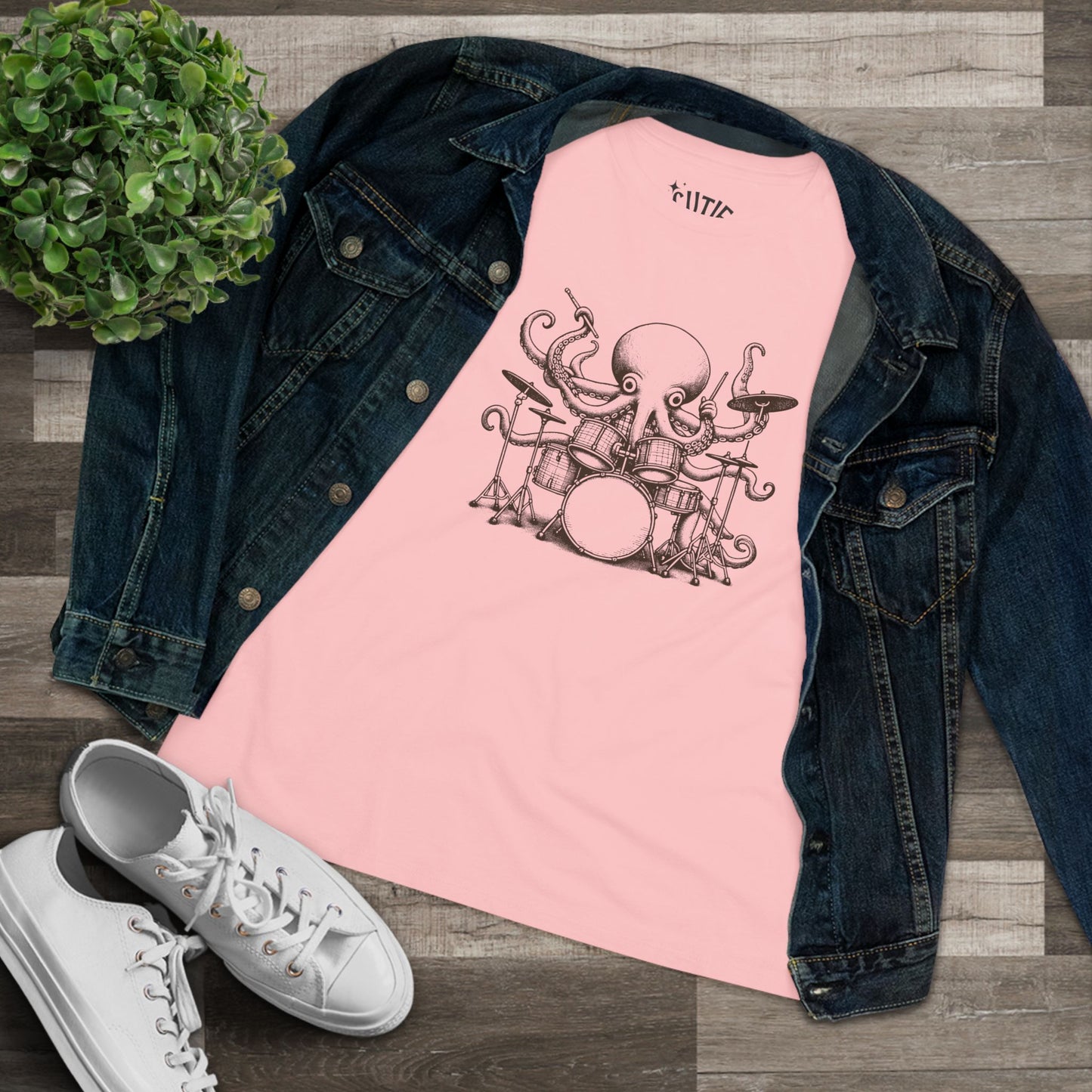 Octopus Drummer Women's Cotton Tee - Music Lover Whimsical Tee