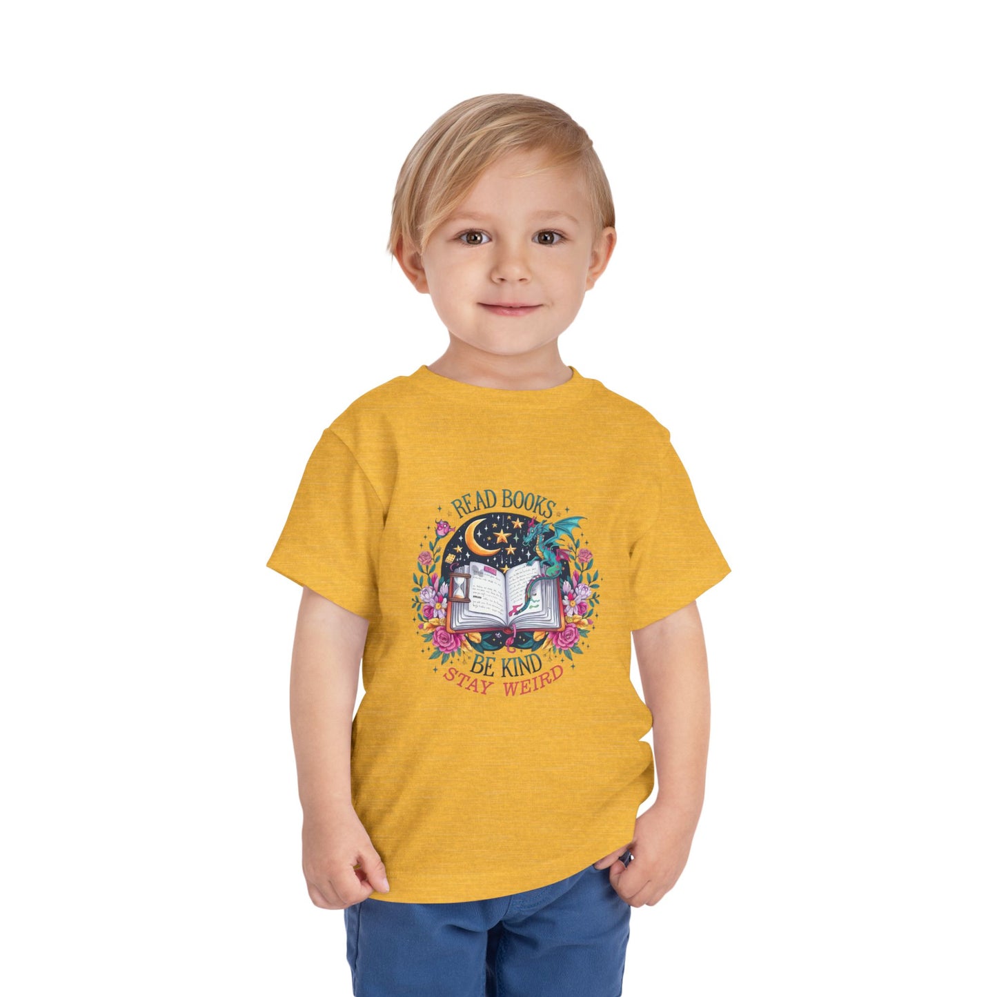 Charming Storybook Toddler T-Shirt "Read Books, Be Kind, Stay Weird"| Cute Kids Tee, Fantasy Gifts, Reading Themed Shirt, Toddler Outfit, Fun Apparel