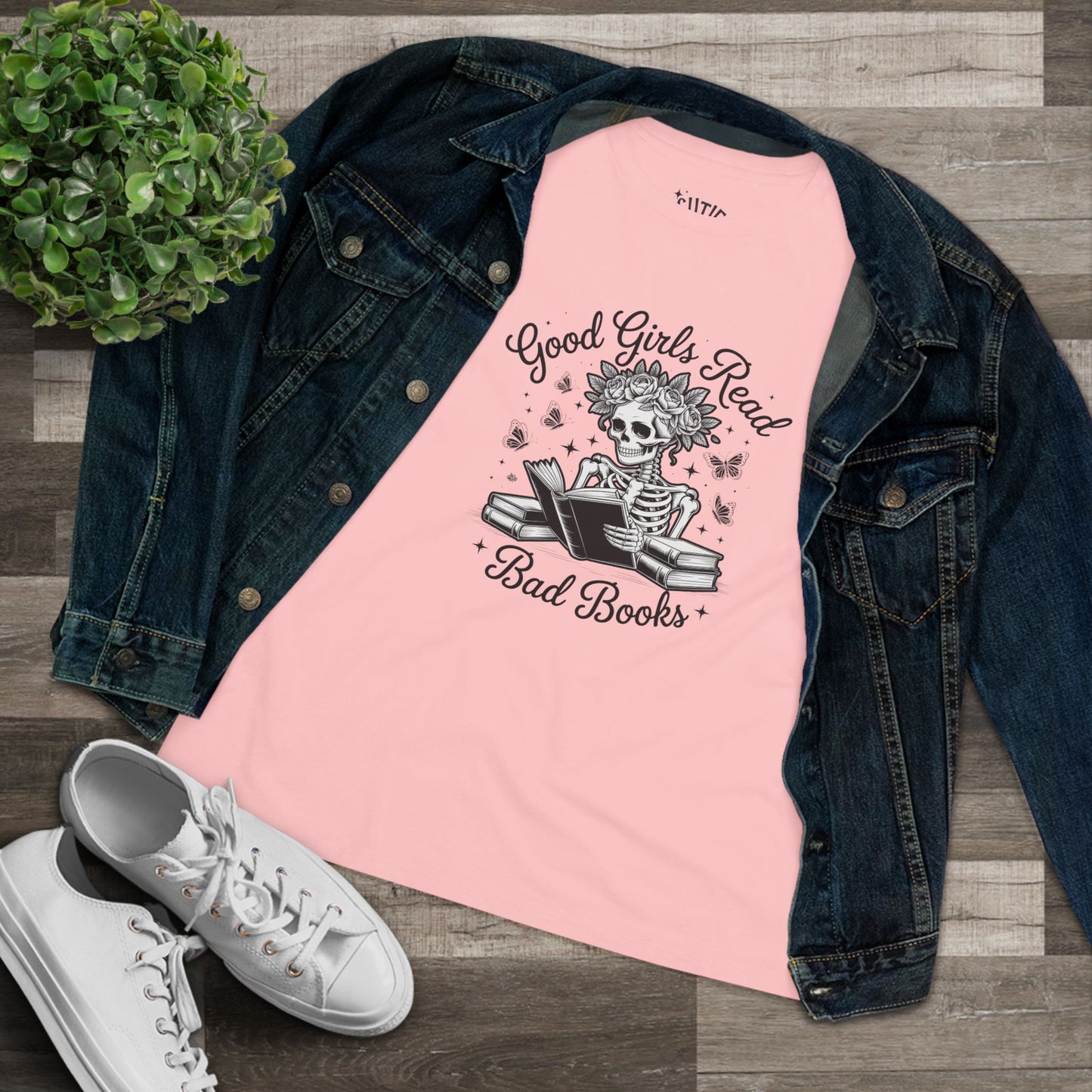 Reading Skeleton Cotton Tee, Good Girls Read Bad Books - Romantasy Book Lover Gift