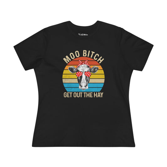 Moo Bi*ch Cow Graphic Tee, Women's Novelty T-Shirt, Gift for Animal Lovers, Country Style Shirt, Farm Animal Apparel