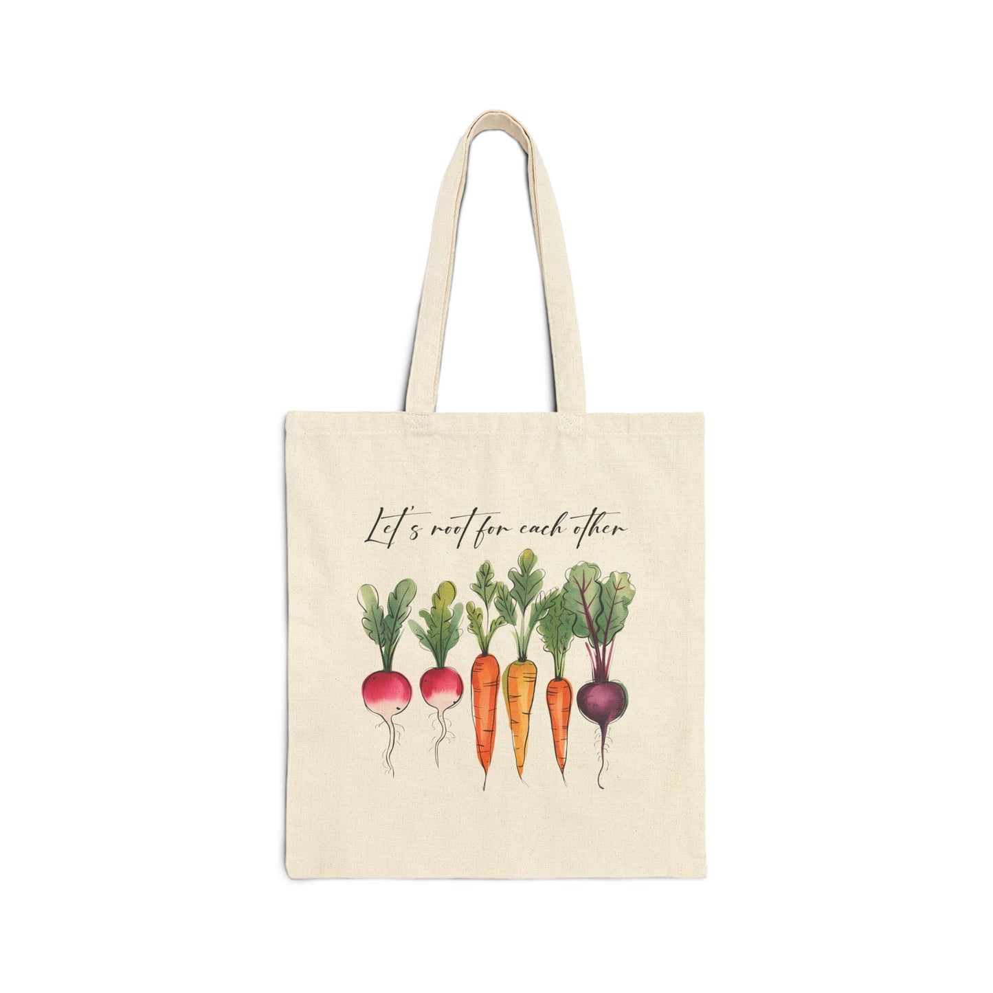 "Let's Root for Each Other" Rustic Vegetable Print Tote Bag, Eco-Friendly Grocery Bag, Market Tote, Reusable Shopping Bag, Gift for Garden Lovers, Summer Vibes