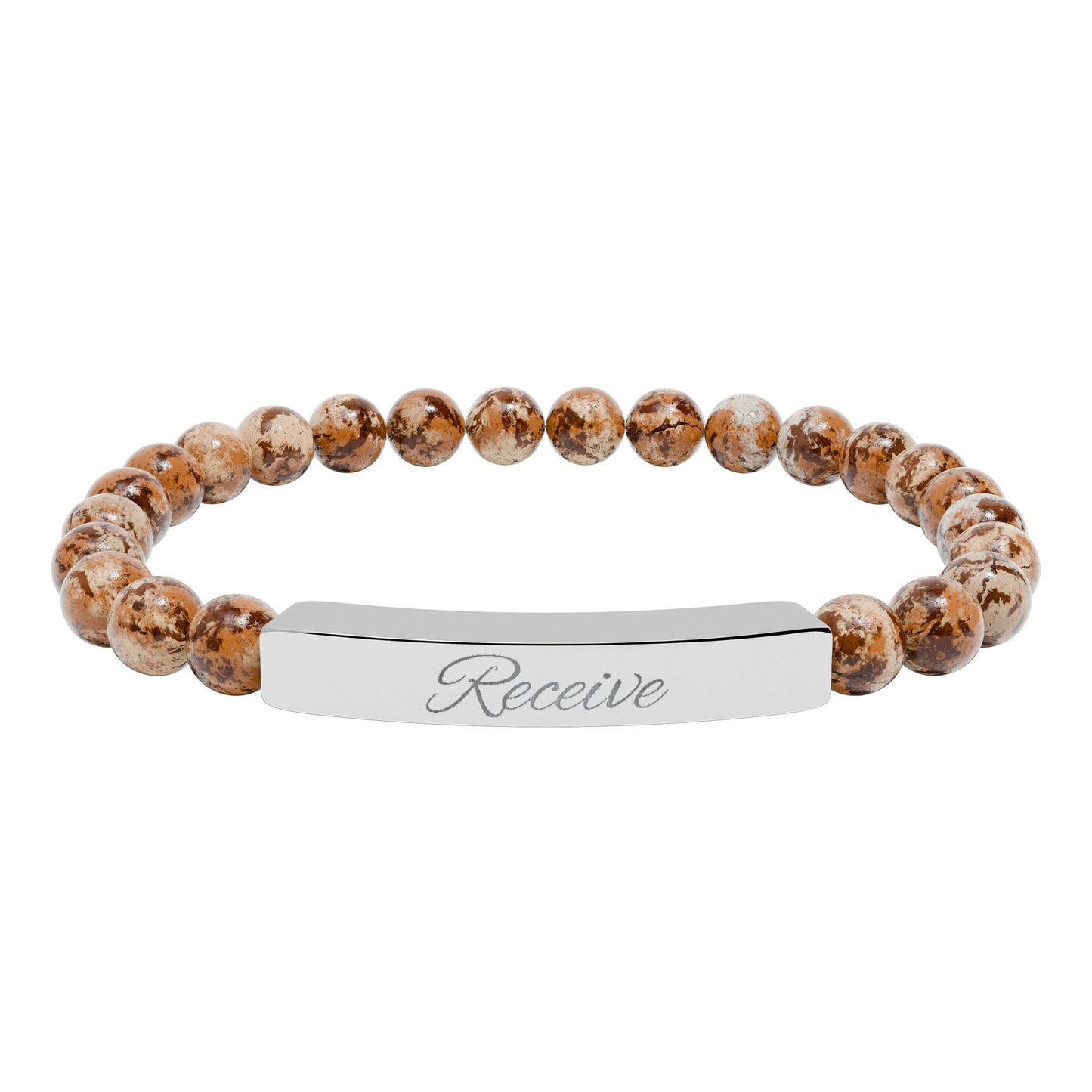 Receive Natural Stone Stretch Bar Bracelet — Engraved Mindfulness Manifesting Bead Bracelet