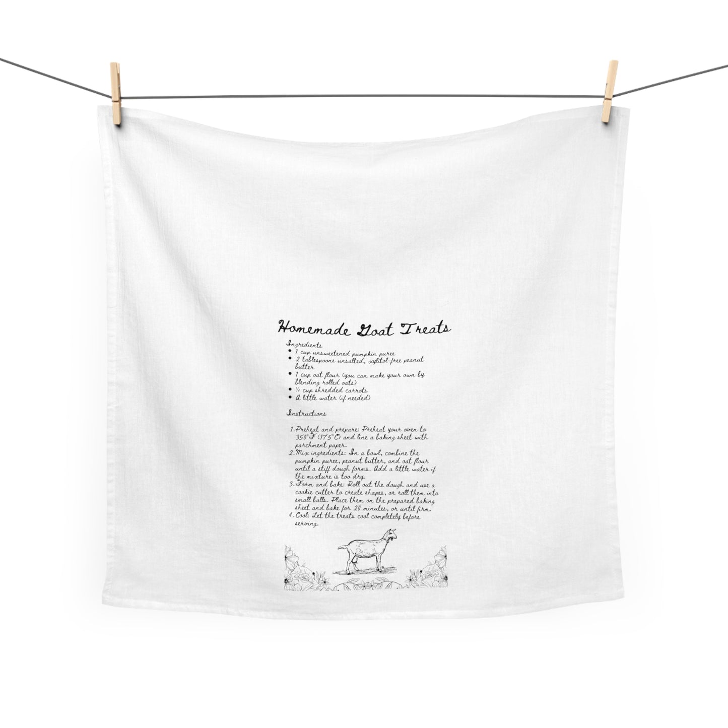 Homemade Goat Treats Tea Towel, Kitchen Gift, Animal Lover Gift, Recipe Towel, Goat Owner Gift