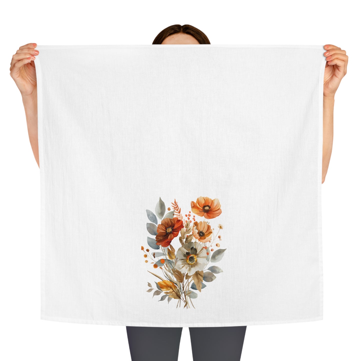 Watercolor Fall Flowers Tea Towel - Rustic Kitchen Decor & Hostess Gift