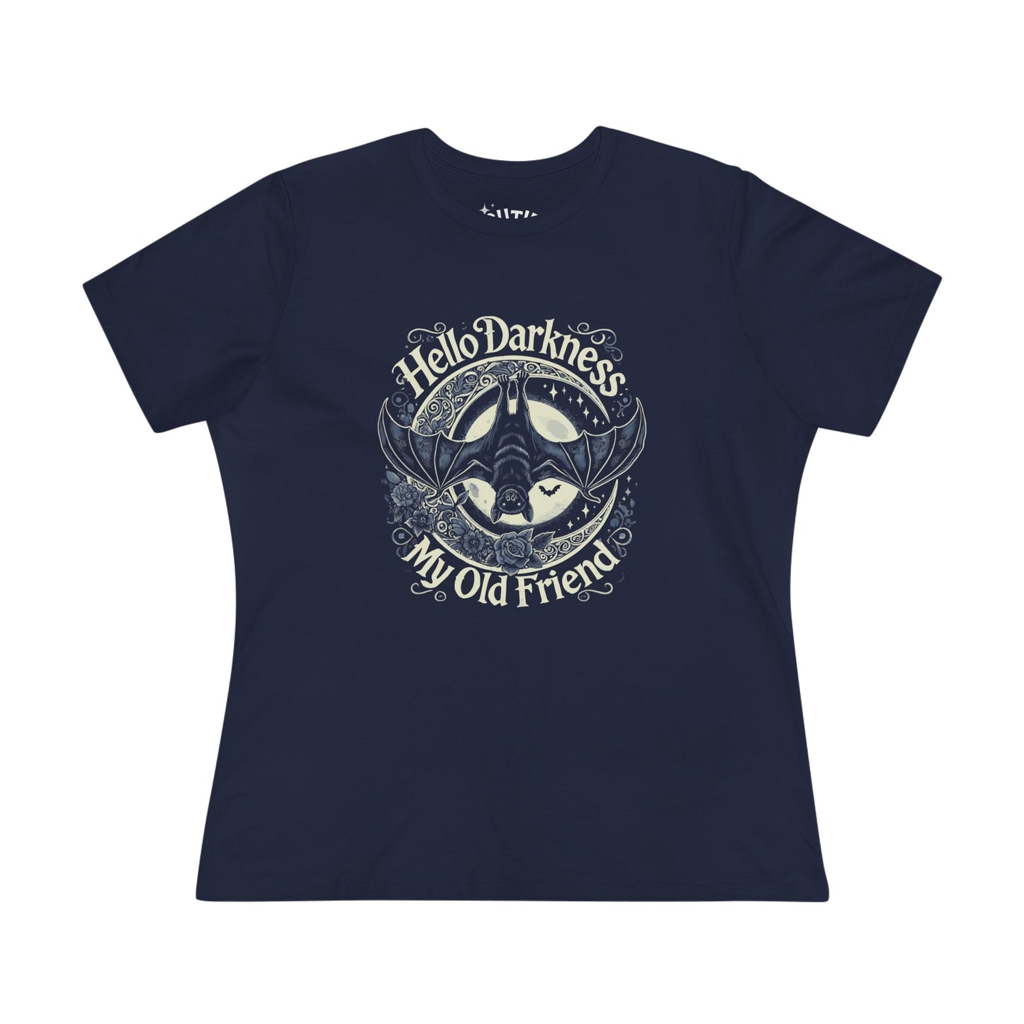 Bat Hello Darkness Dark Humor Women's Cotton Tee, Funny Graphic Top, My Old Friend Shirt, Gift for Music Lovers, Casual Wear for Any Occasion