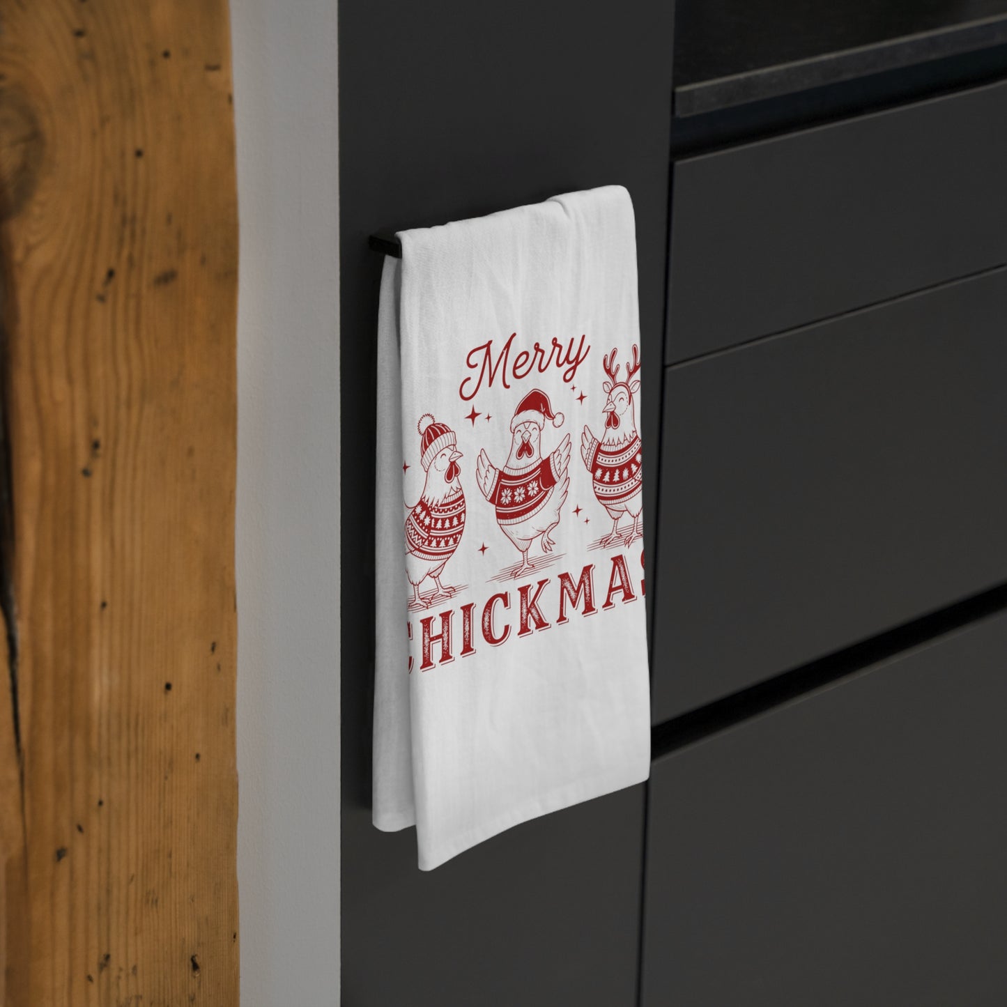 Merry Chickmas Tea Towel - Holiday Chicken Kitchen Towel