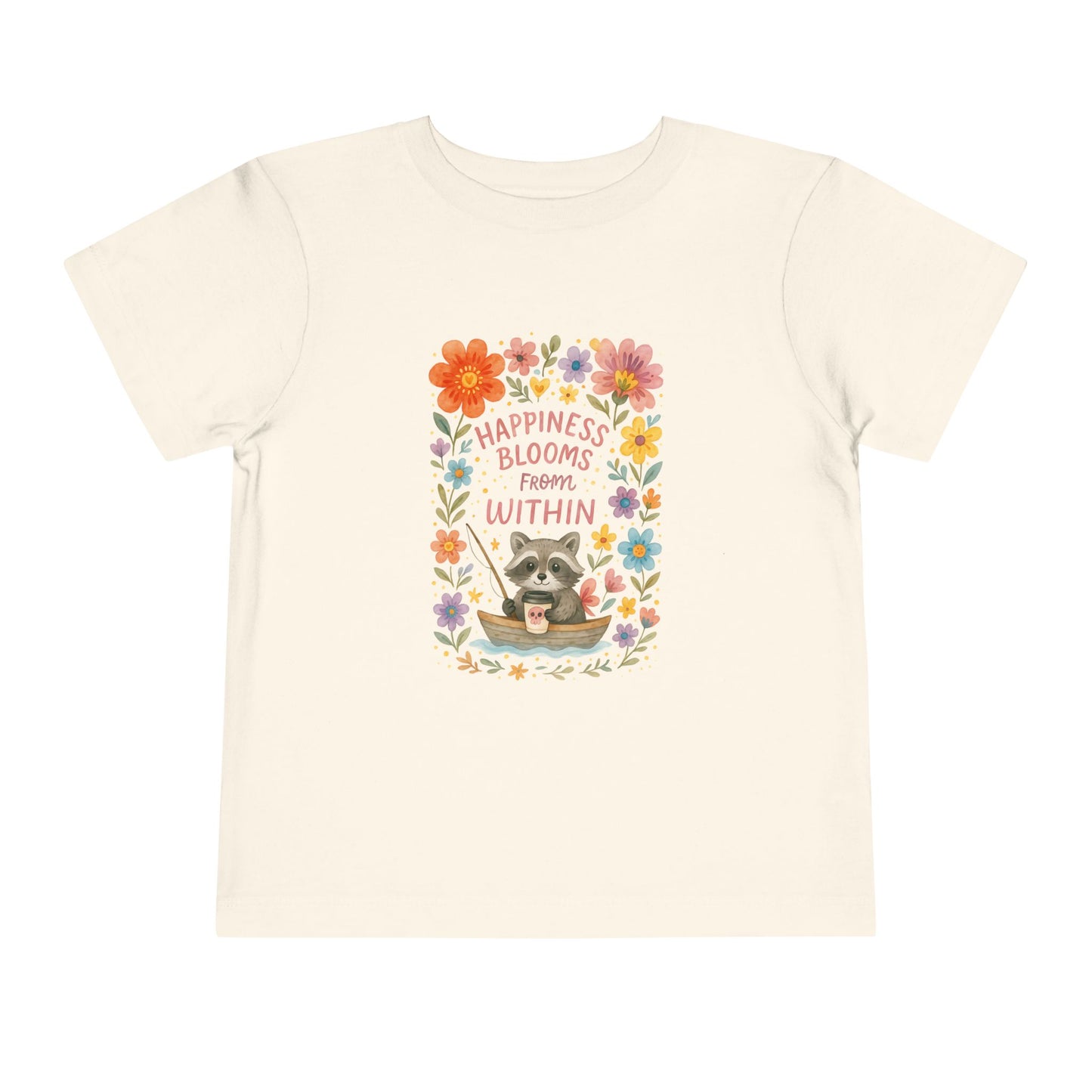 Floral Raccoon Toddler Tee -  'Happiness Blooms from Within' Design