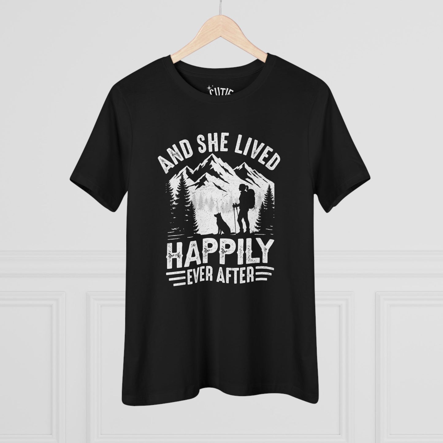 Adventure-Inspired Women's Cotton Tee - Perfect Gift for Hikers, Campers, and Outdoor Lovers, 'And She Lived Happily Ever After', [...]