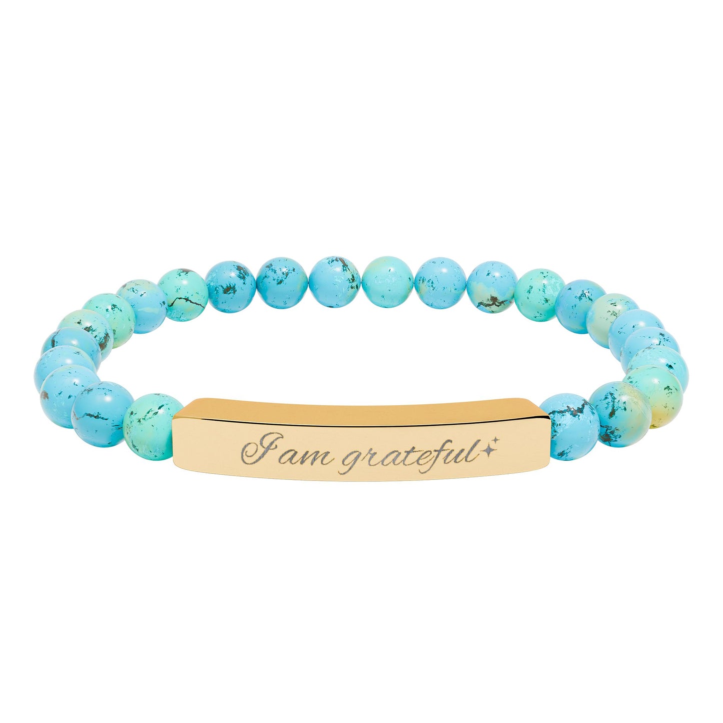 Engraved Natural Stone Stretch Bar Bracelet — "I am Grateful"