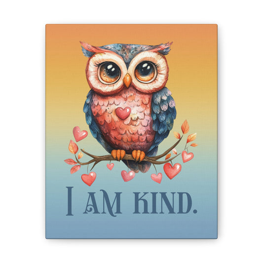 Kind Owl Canvas Print — "I Am Kind" Inspirational Wall Art