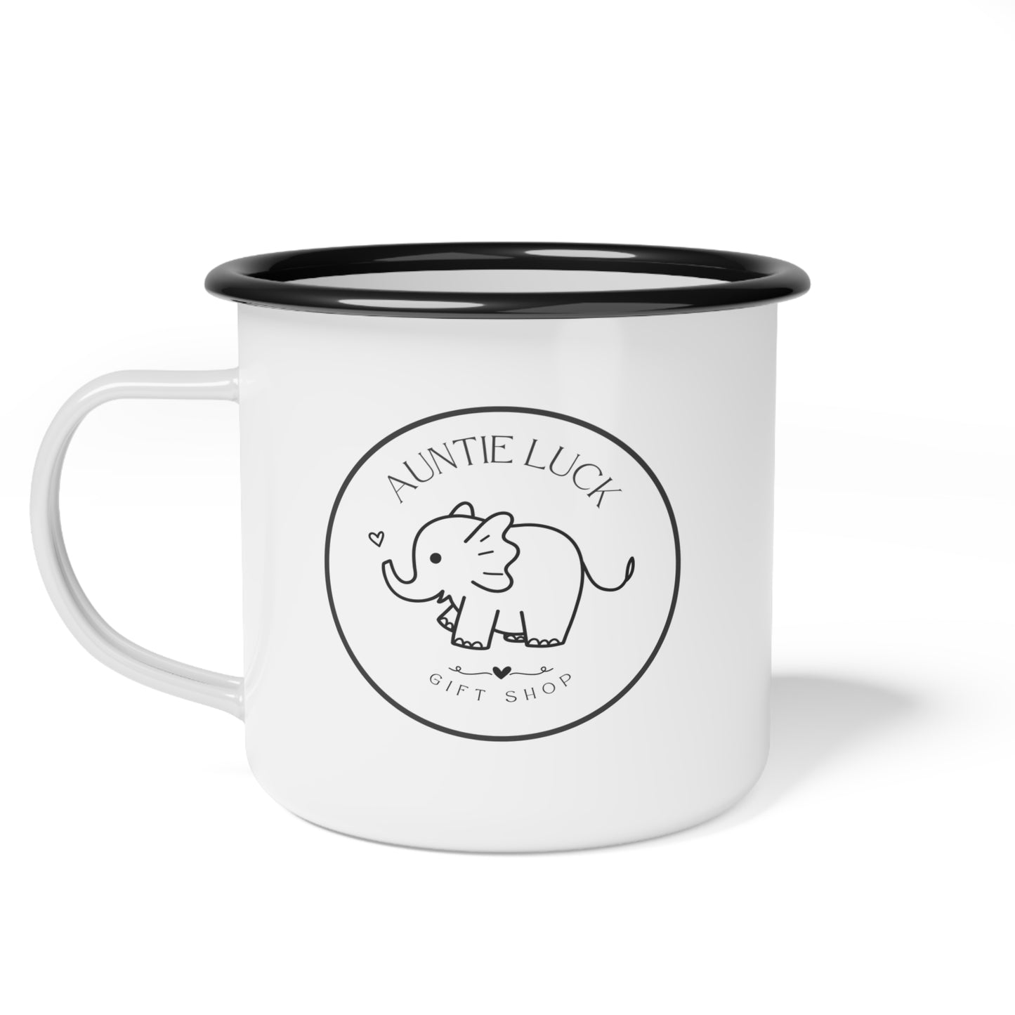 Signature Auntie Luck Logo Enamel Camp Cup - Perfect Gift for Animal Lovers, Cute Coffee Mug for Camping, Birthday, or Home Use