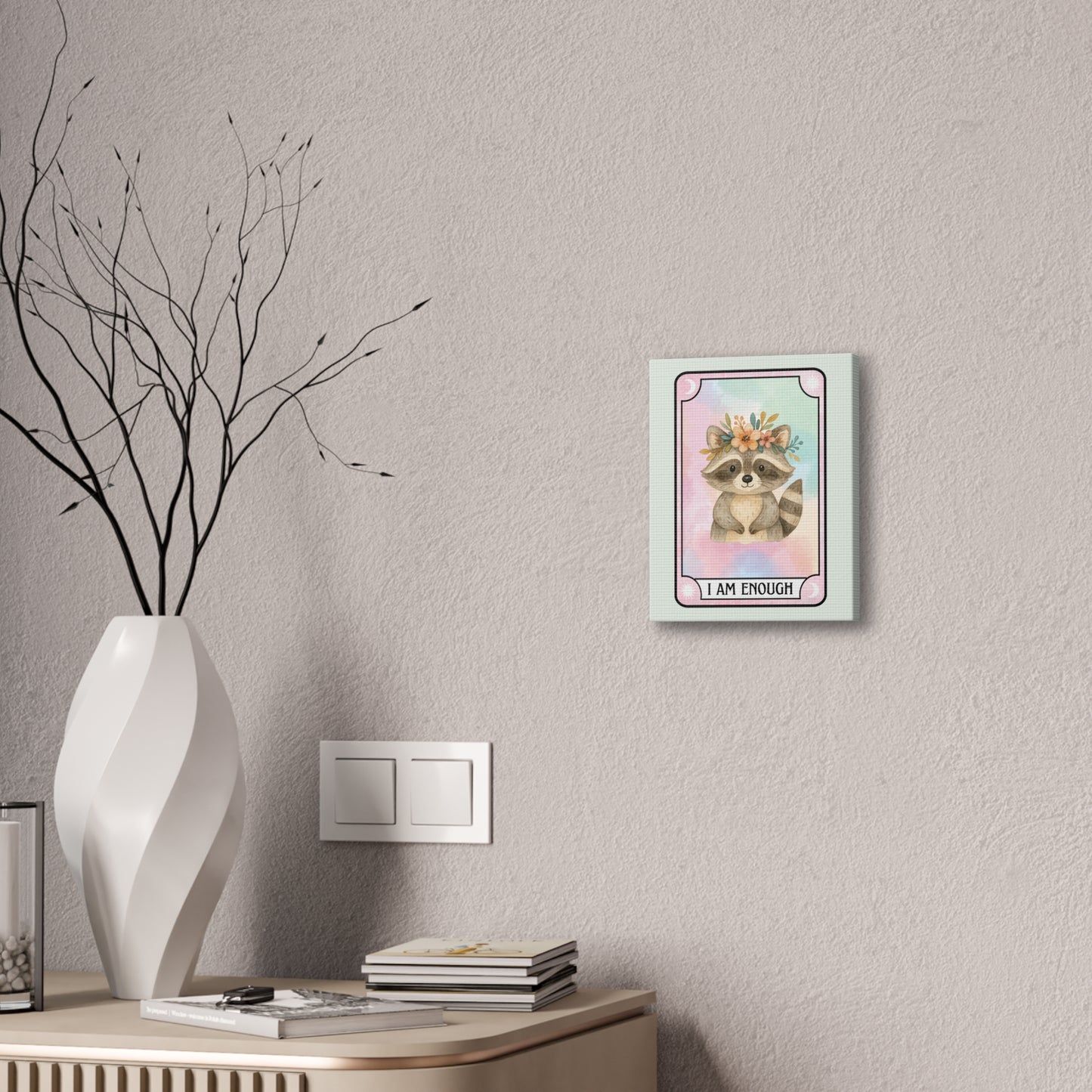 I Am Enough Raccoon Canvas Wall Art - Tarot Card