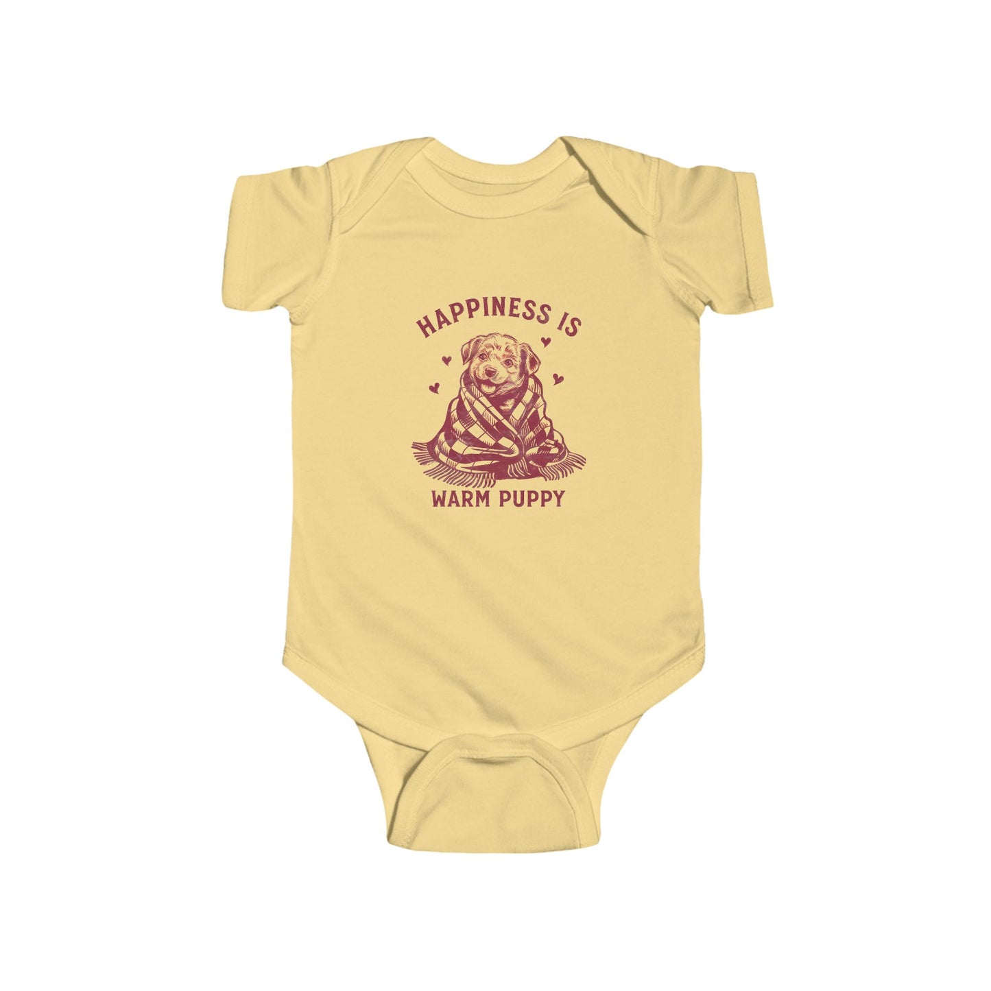 Baby Onesie "Happiness Is a Warm Puppy" - Retro Puppy in Blanket