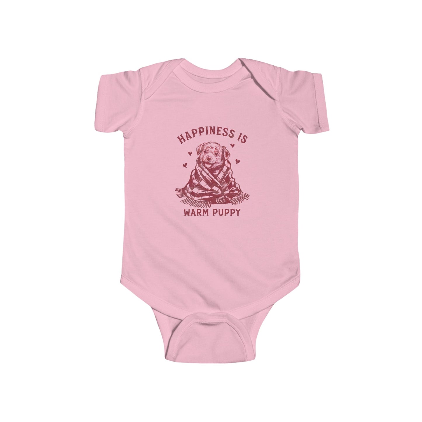 Baby Onesie "Happiness Is a Warm Puppy" - Retro Puppy in Blanket