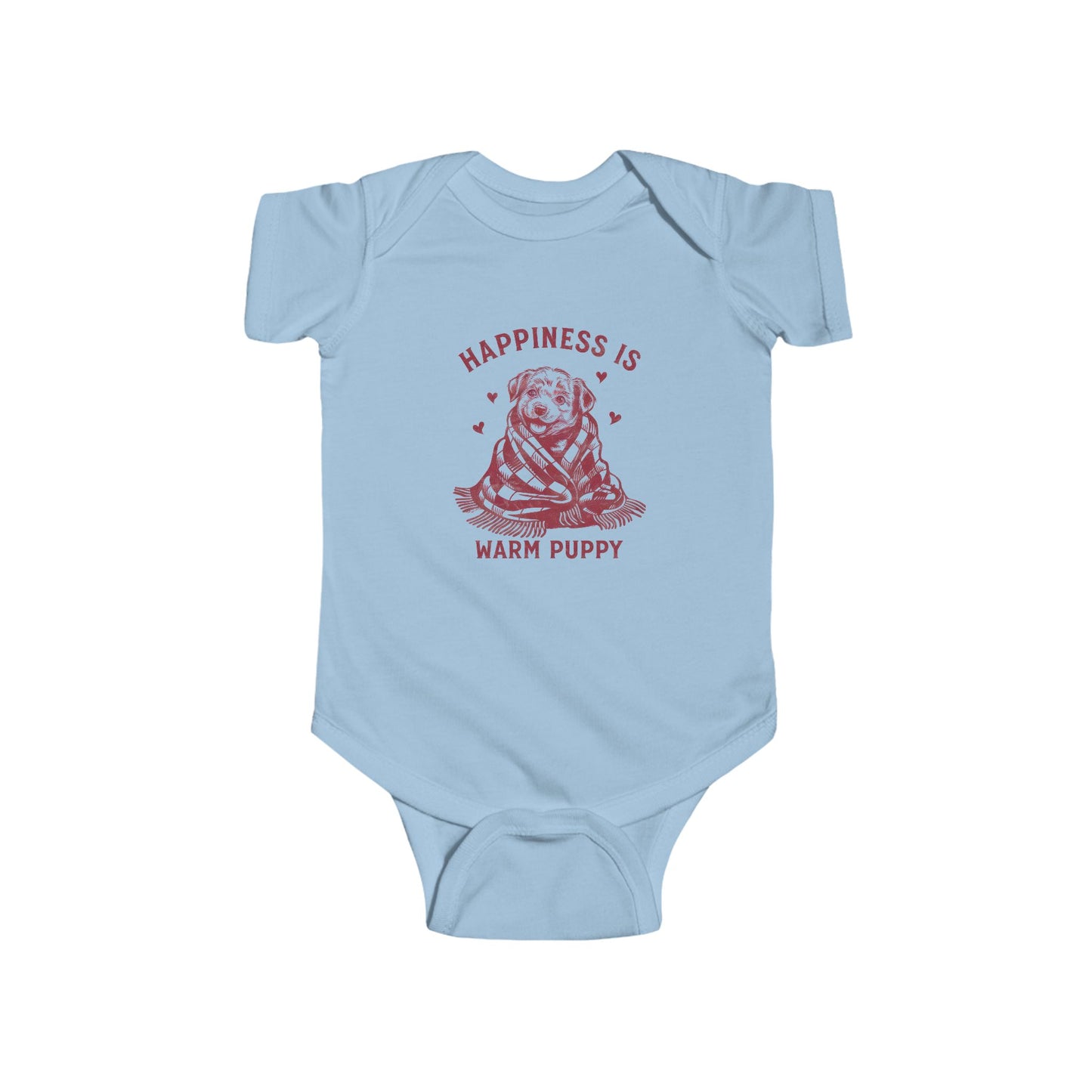 Baby Onesie "Happiness Is a Warm Puppy" - Retro Puppy in Blanket