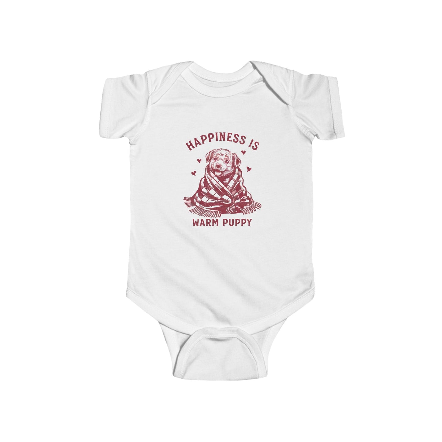 Baby Onesie "Happiness Is a Warm Puppy" - Retro Puppy in Blanket