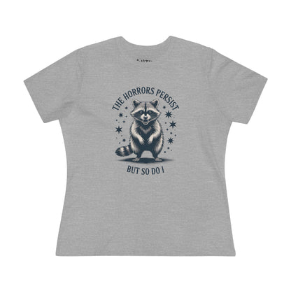 The Horrors Persist Women's Cotton Tee, Funny Raccoon Shirt, Gift for Nature Lovers, Cute Animal T-Shirt, Casual Wear, Wildlife [...]