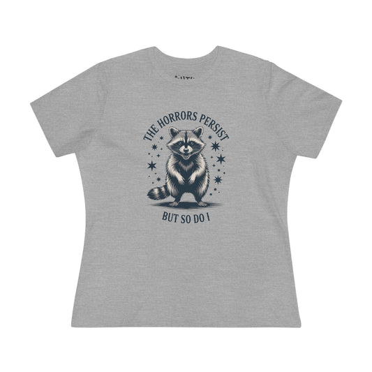 The Horrors Persist Women's Cotton Tee, Funny Raccoon Shirt, Gift for Nature Lovers, Cute Animal T-Shirt, Casual Wear, Wildlife [...]