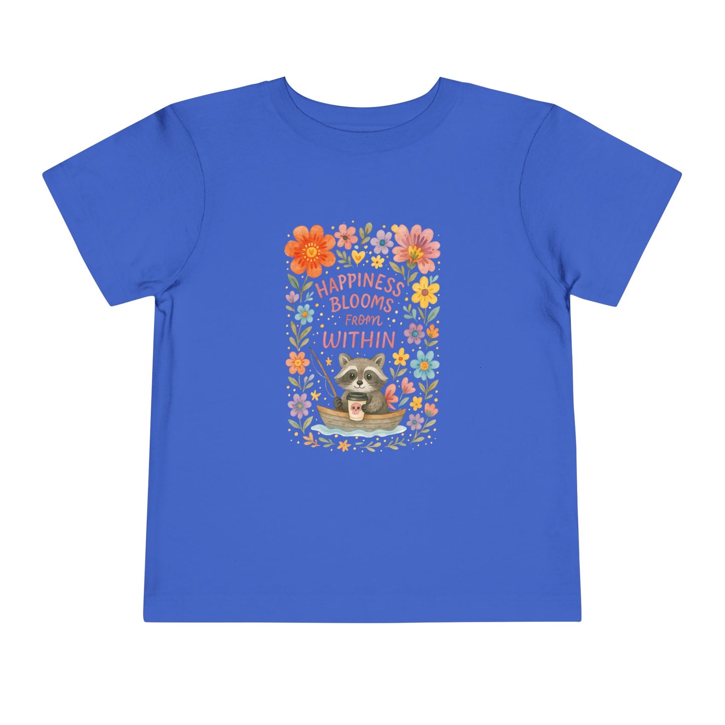 Floral Raccoon Toddler Tee -  'Happiness Blooms from Within' Design