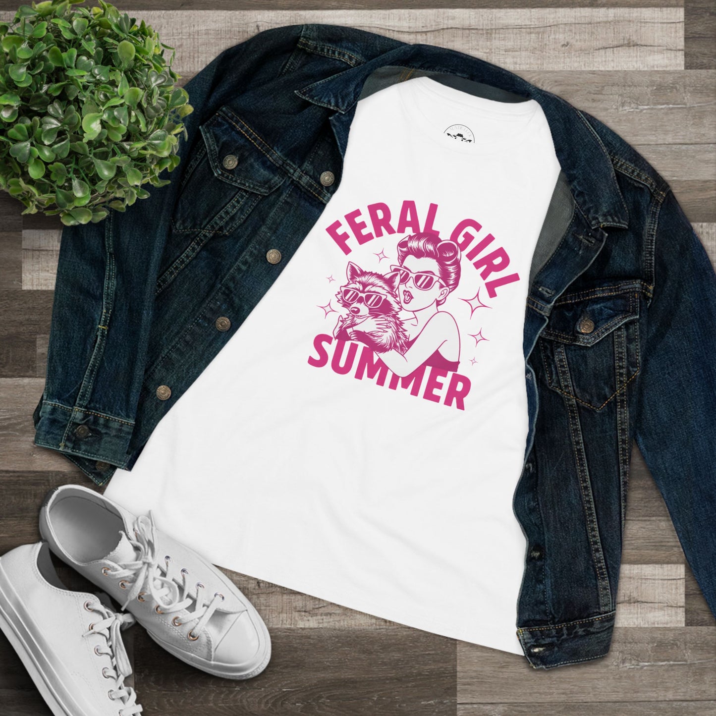 Feral Girl Summer Raccoon Tee – Hot Pink Vintage