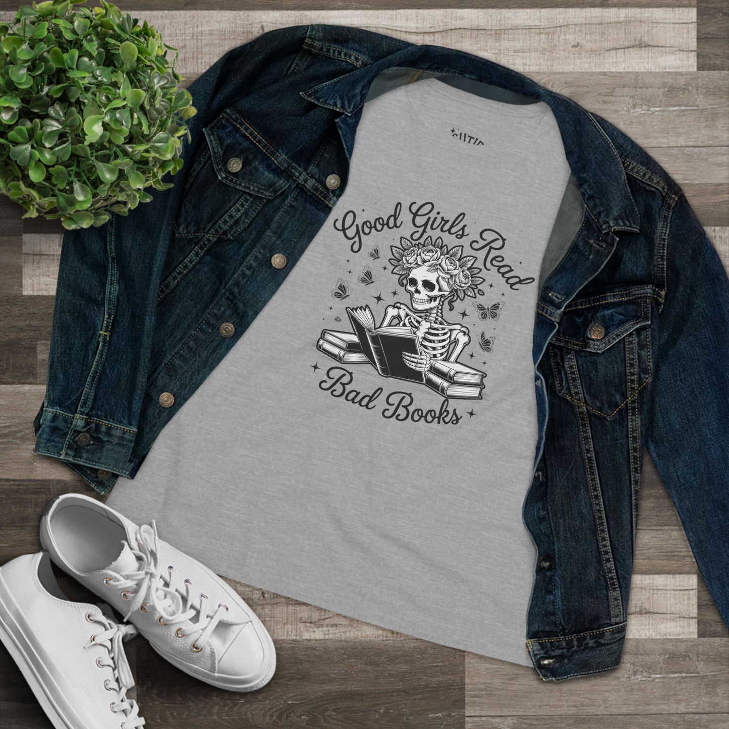 Reading Skeleton Cotton Tee, Good Girls Read Bad Books - Romantasy Book Lover Gift