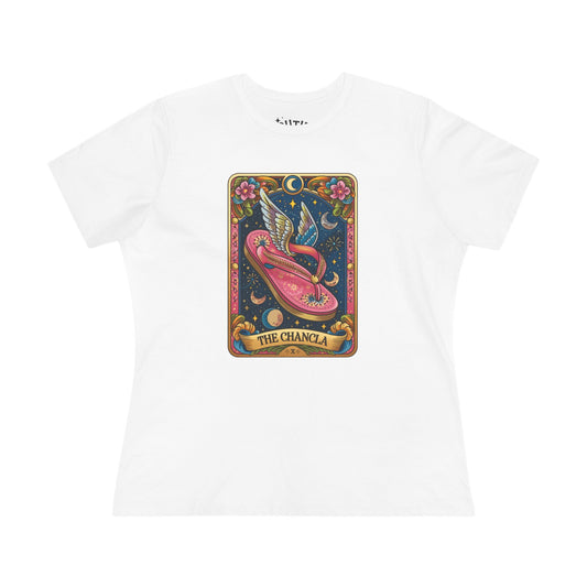 The Chancla Tarot Card Women's Cotton Tee - Boho Funny Winged Sandal Shirt