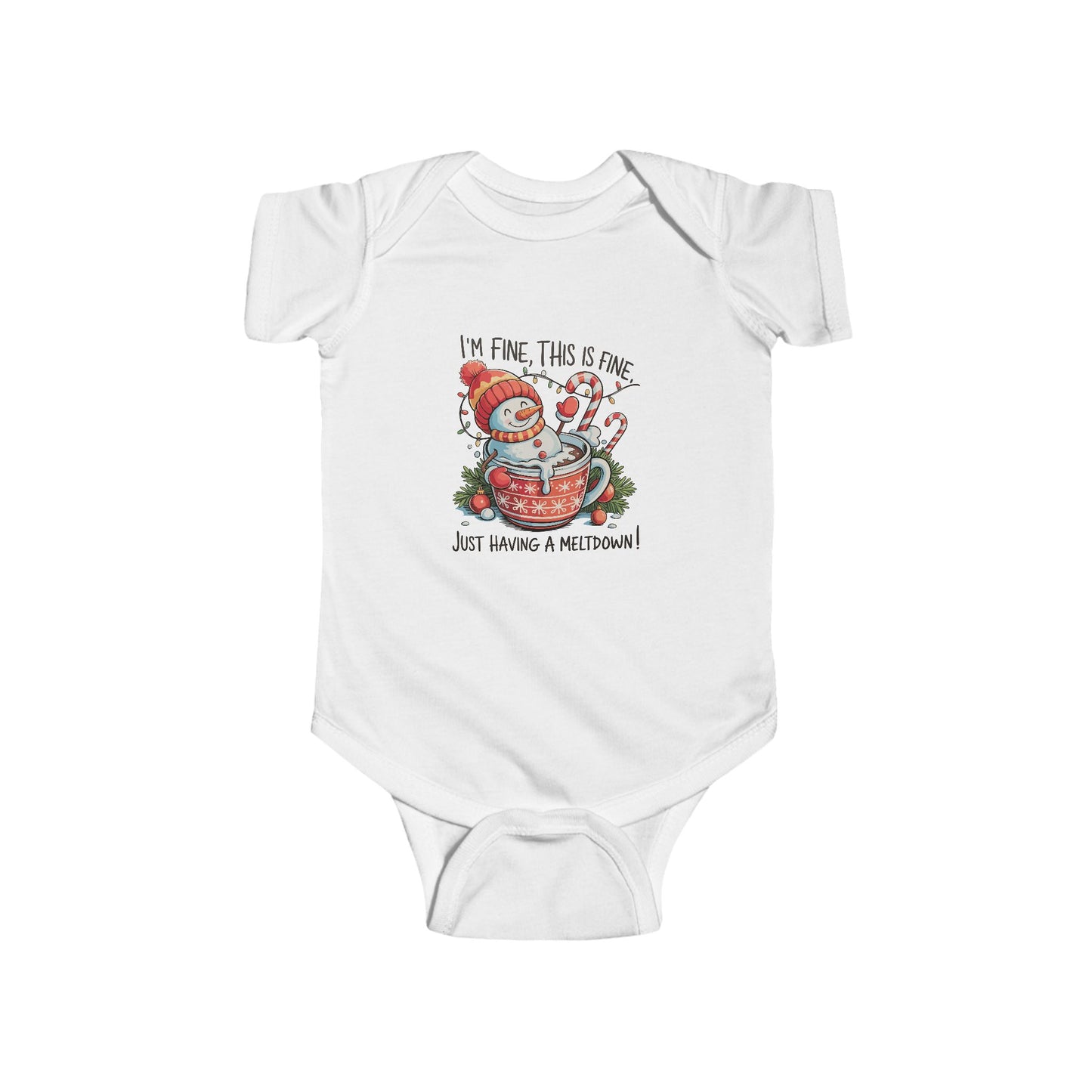 Holiday Meltdown Adorable Infant Christmas Snowman Onesie, Cute Holiday Baby Outfit