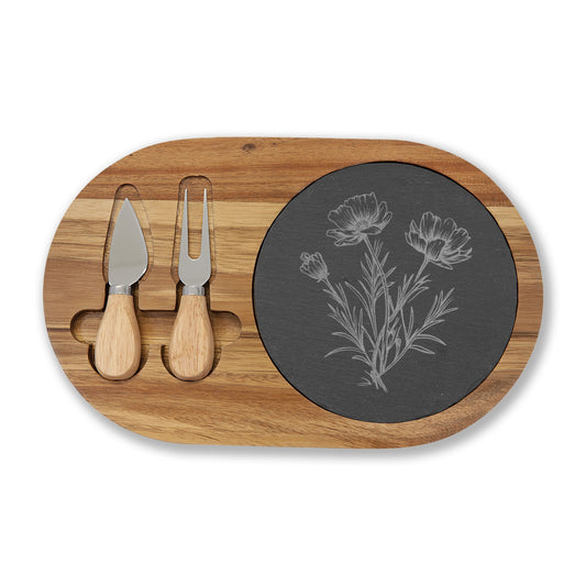 Engraved Charcuterie Board with Cheese Knives - Wildflower