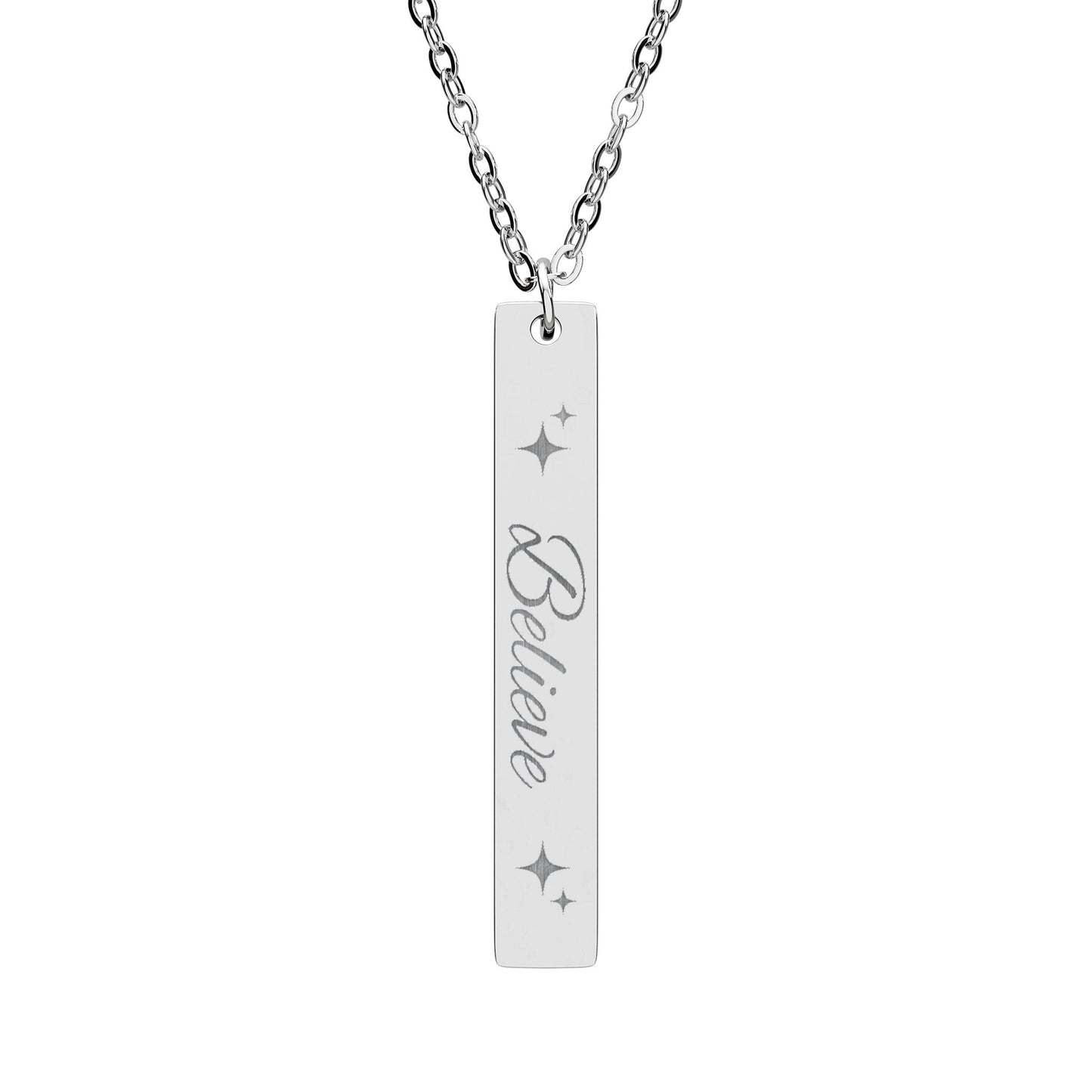 Believe Engraved Vertical Bar Necklace