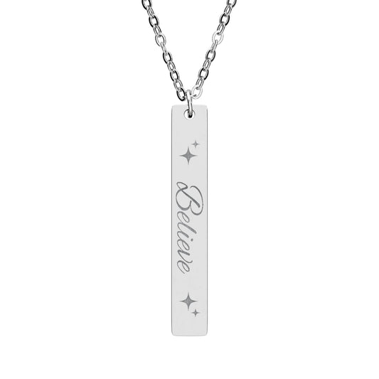 Believe Engraved Vertical Bar Necklace