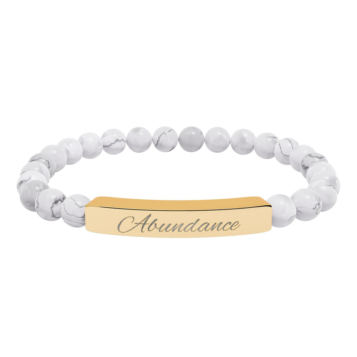Natural Stone Stretch Bar Bracelet — ‘Abundance’ Engraved