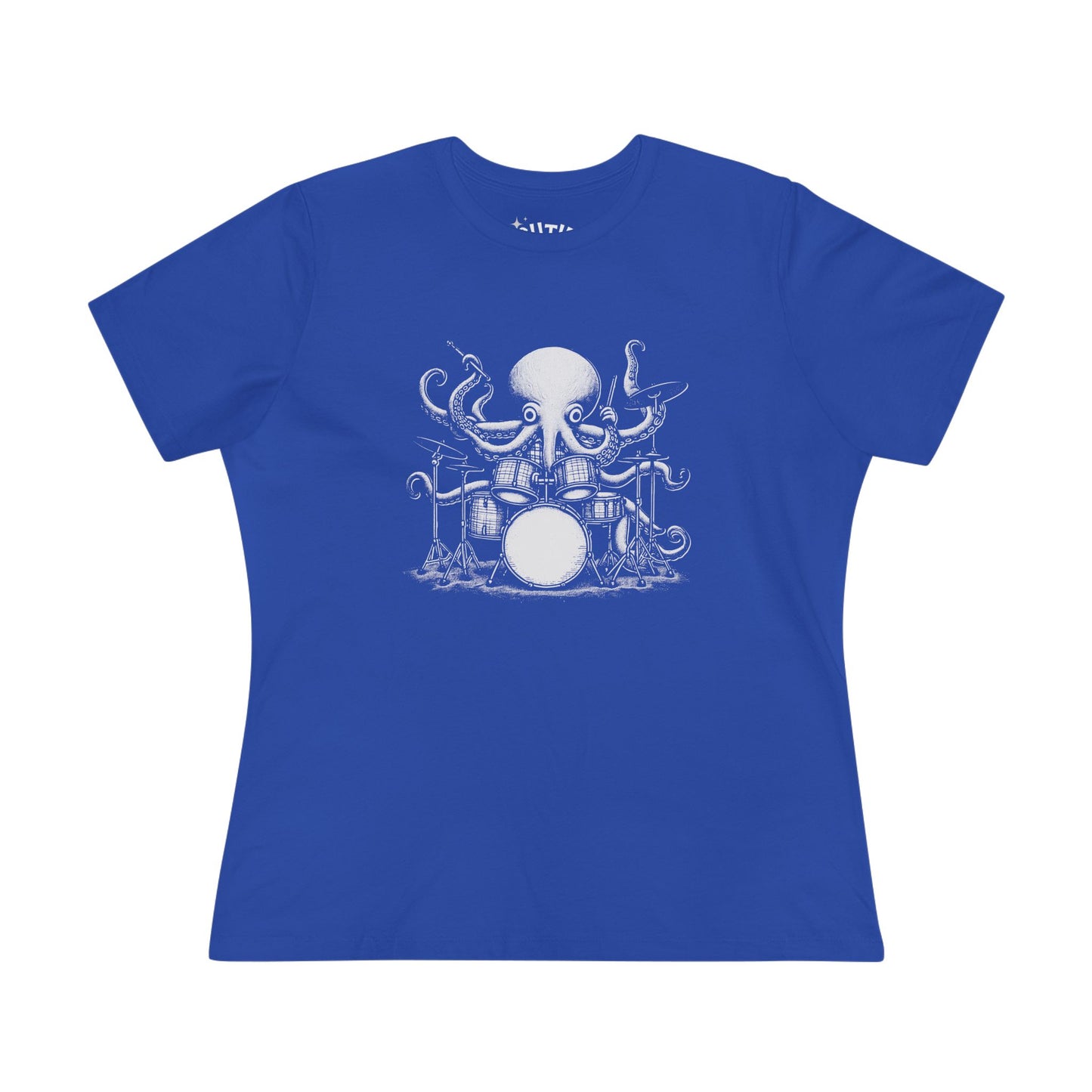 Octopus Drummer Women's Cotton Tee - Music Lover Whimsical Tee